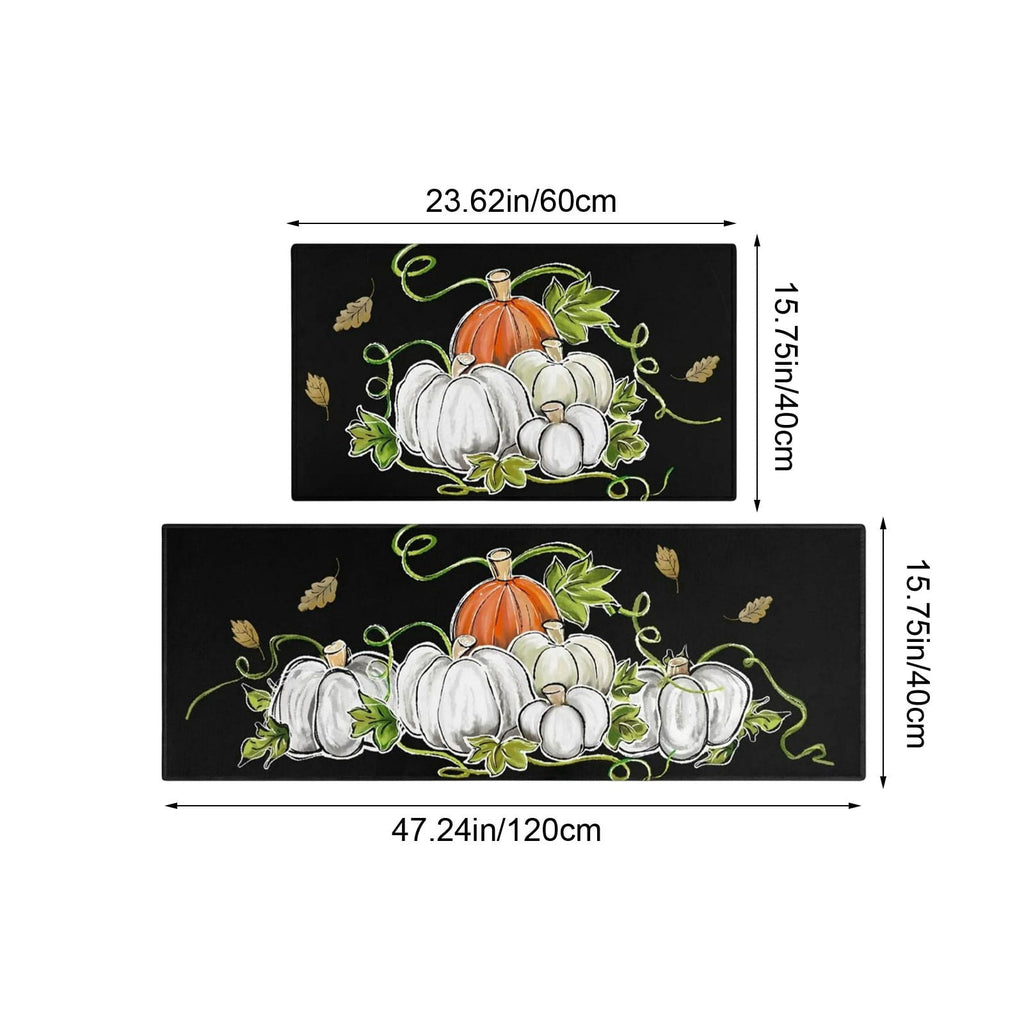 HOARBOEG Fall Pumpkin Maple Leaf Floor Mat 2-Piece Set - Non-Slip Halloween Thanksgiving Decorative Rug for Bathroom, Kitchen, Porch, Entrance, Polyester Foot Mats, Easy Clean Indoor/Outdoor