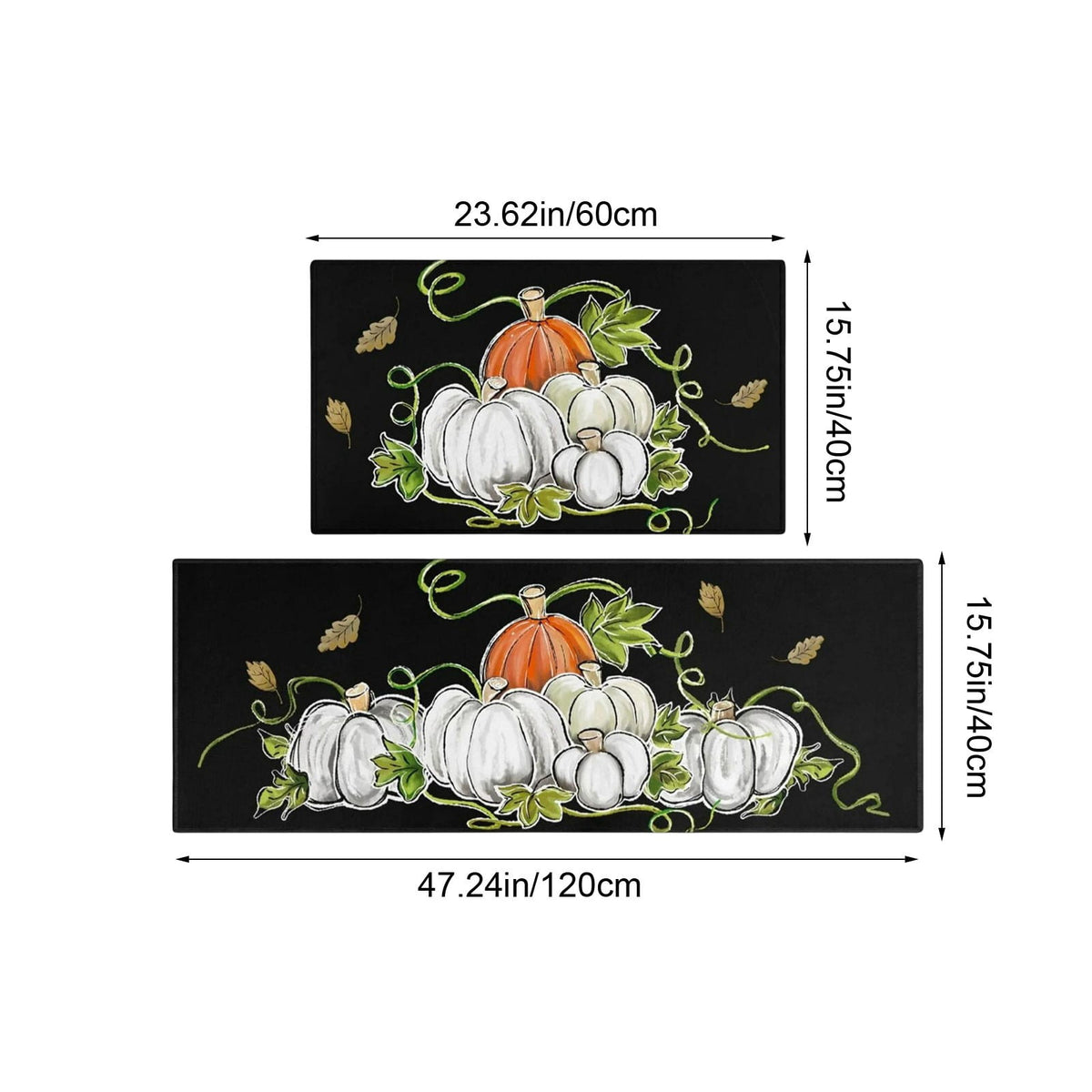 HOARBOEG Fall Pumpkin Maple Leaf Floor Mat 2-Piece Set - Non-Slip Halloween Thanksgiving Decorative Rug for Bathroom, Kitchen, Porch, Entrance, Polyester Foot Mats, Easy Clean Indoor/Outdoor