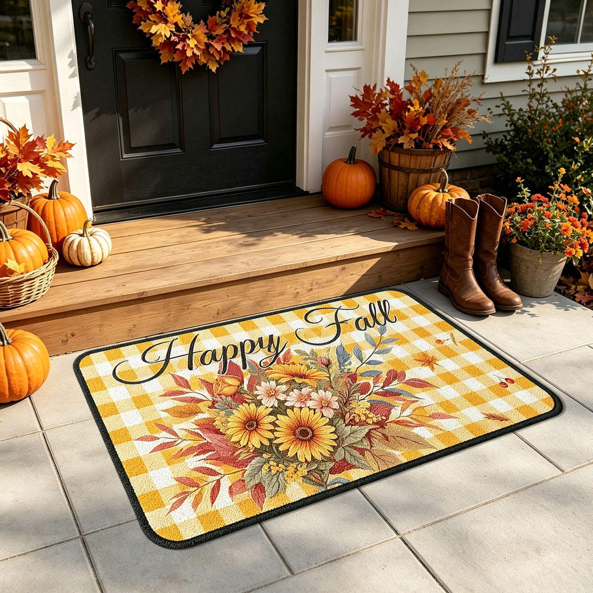 Autumn Door Mat for Entryway, 16x24 Inch, Fall-Themed Floor Doormat for Home Decor, Non-Slip Rug Mat for Living Room, Kitchen, Bedroom, Gifts for Fall Lovers (E)