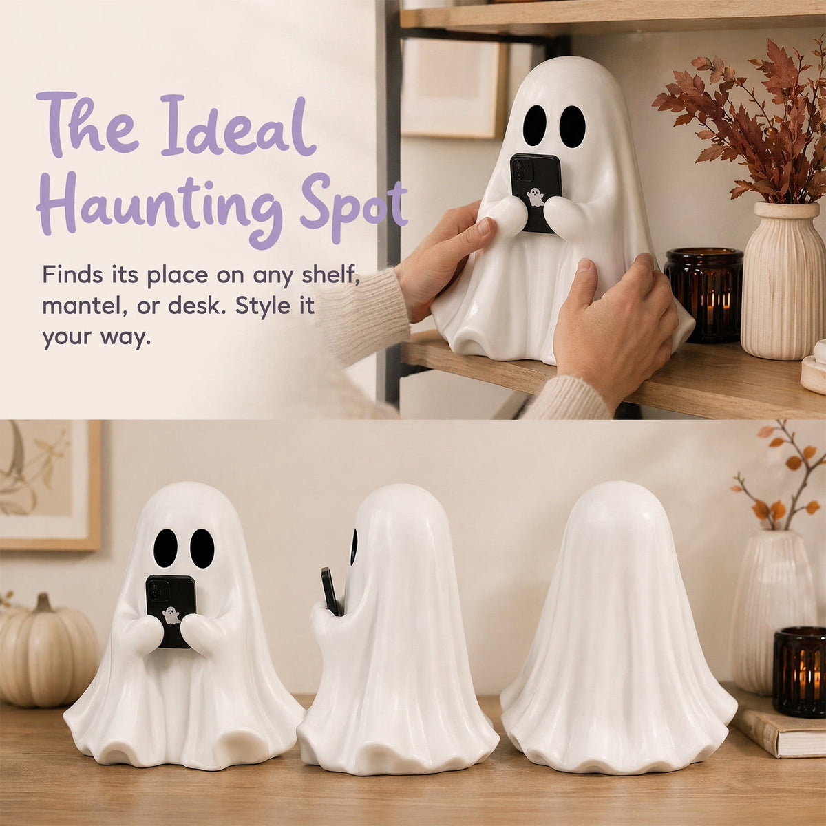 Halloween Decorations, Ghost Resin Crafts Ornaments, Alloween Decoration for Porch Yard Patio Indoor Decor Fall Autumn Home Shelf Mantel Ornament