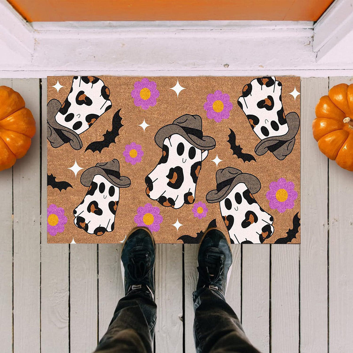 Fnyoxu Halloween Decorations, Halloween Thanksgiving Pumpkins Doormat Rug - Non-Slip Entrance Doormat Rug Indoor for Home/Bathroom/Kitchen/Bedroom