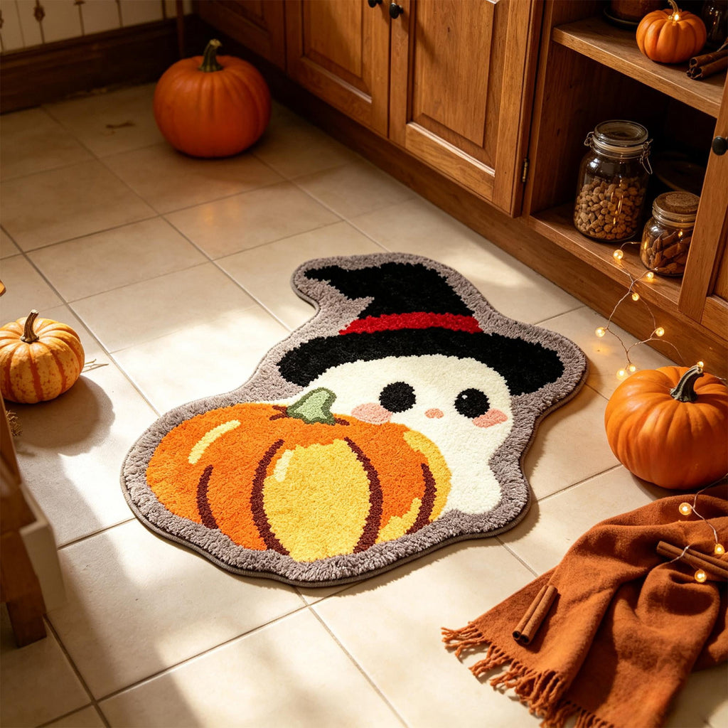 Halloween Wreath Shaped Rugs, Soft Indoor Mat for Entryway, Kitchen, Halloween Party, Pumpkin Witch Spooky Home Decor, 23.62x15.75 Inches