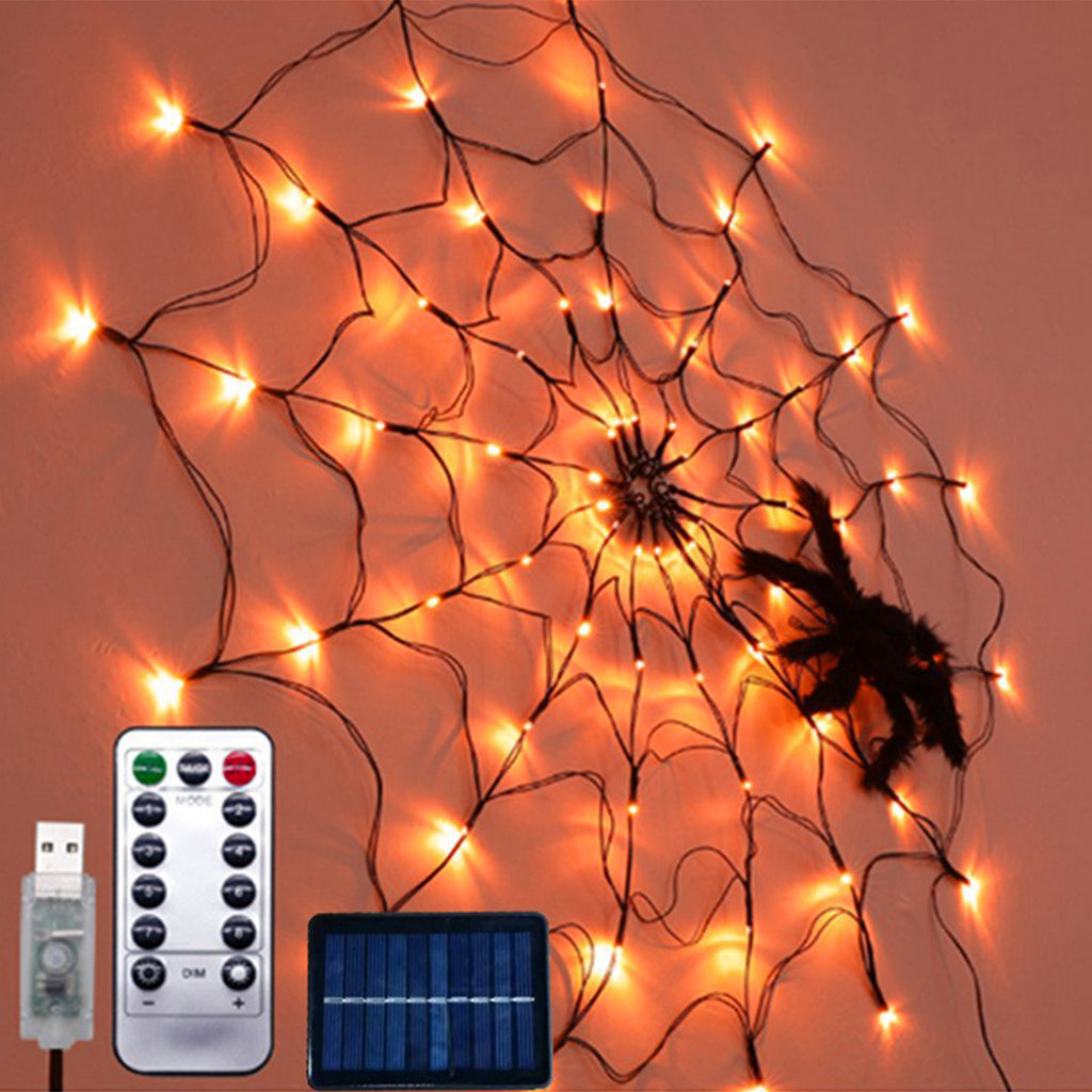 Clearance! Halloween Arachnid Web Lights 1M Diameter 60 LED with Black Spider, Water Proof Purple Net Lights, Remote Control, Halloween Decorations for House Garden