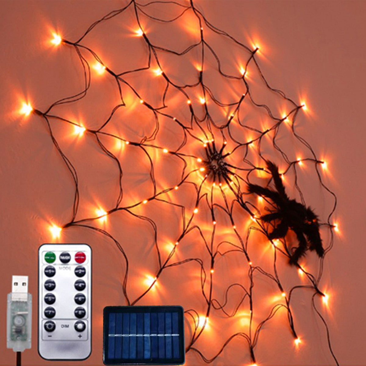 Clearance! Halloween Arachnid Web Lights 1M Diameter 60 LED with Black Spider, Water Proof Purple Net Lights, Remote Control, Halloween Decorations for House Garden