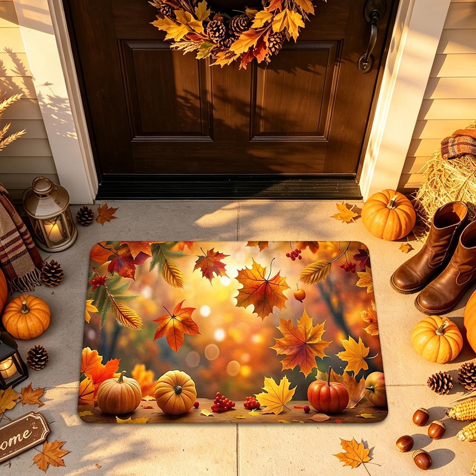 Autumn Door Mat for Entryway, 16x24 Inch, Fall-Themed Floor Doormat for Home Decor, Non-Slip Rug Mat for Living Room, Kitchen, Bedroom, Gifts for Fall Lovers (E)