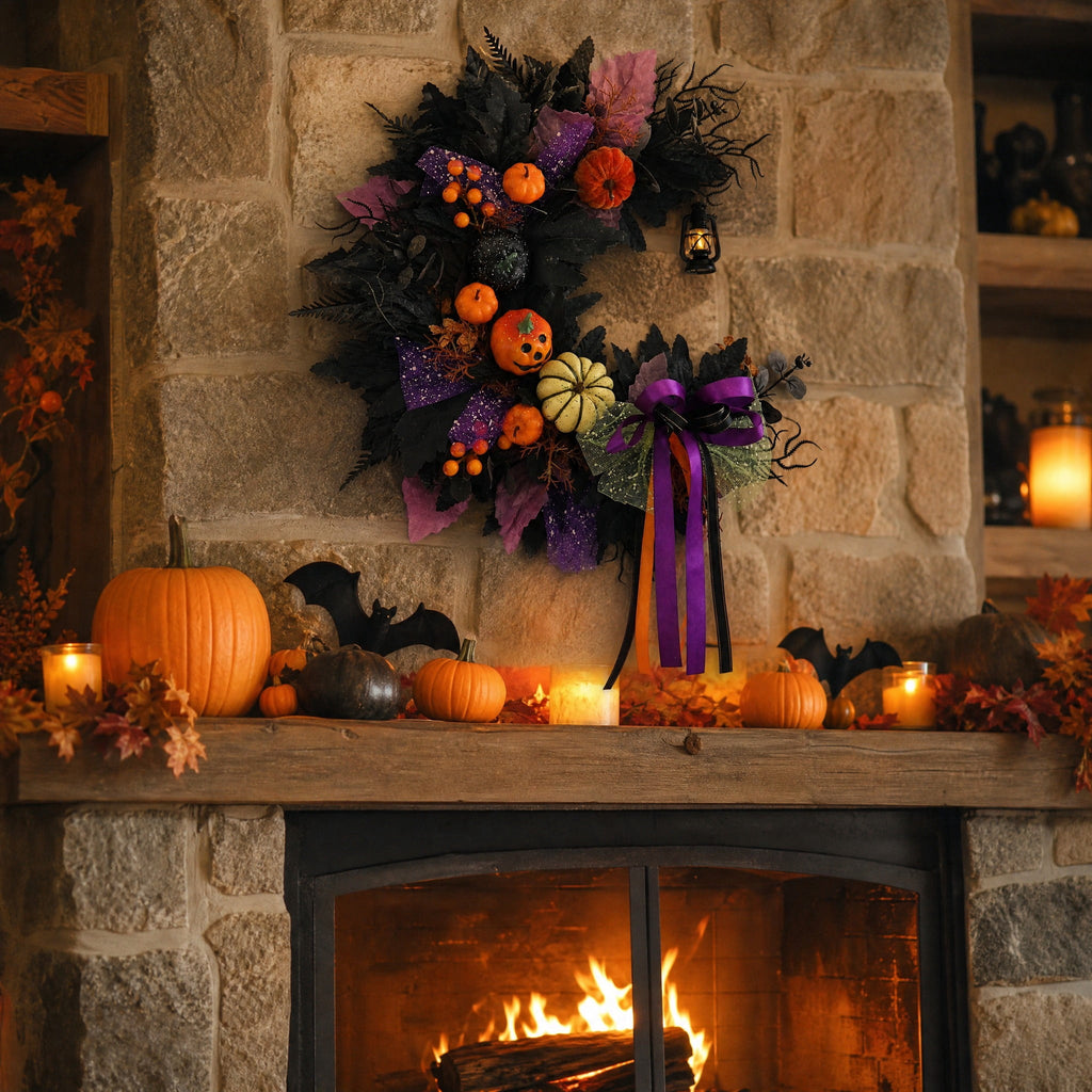 Halloween Wreath for Front Door, Crescent Wreath Moon, Black Gothic Spooky Outdoor Décor