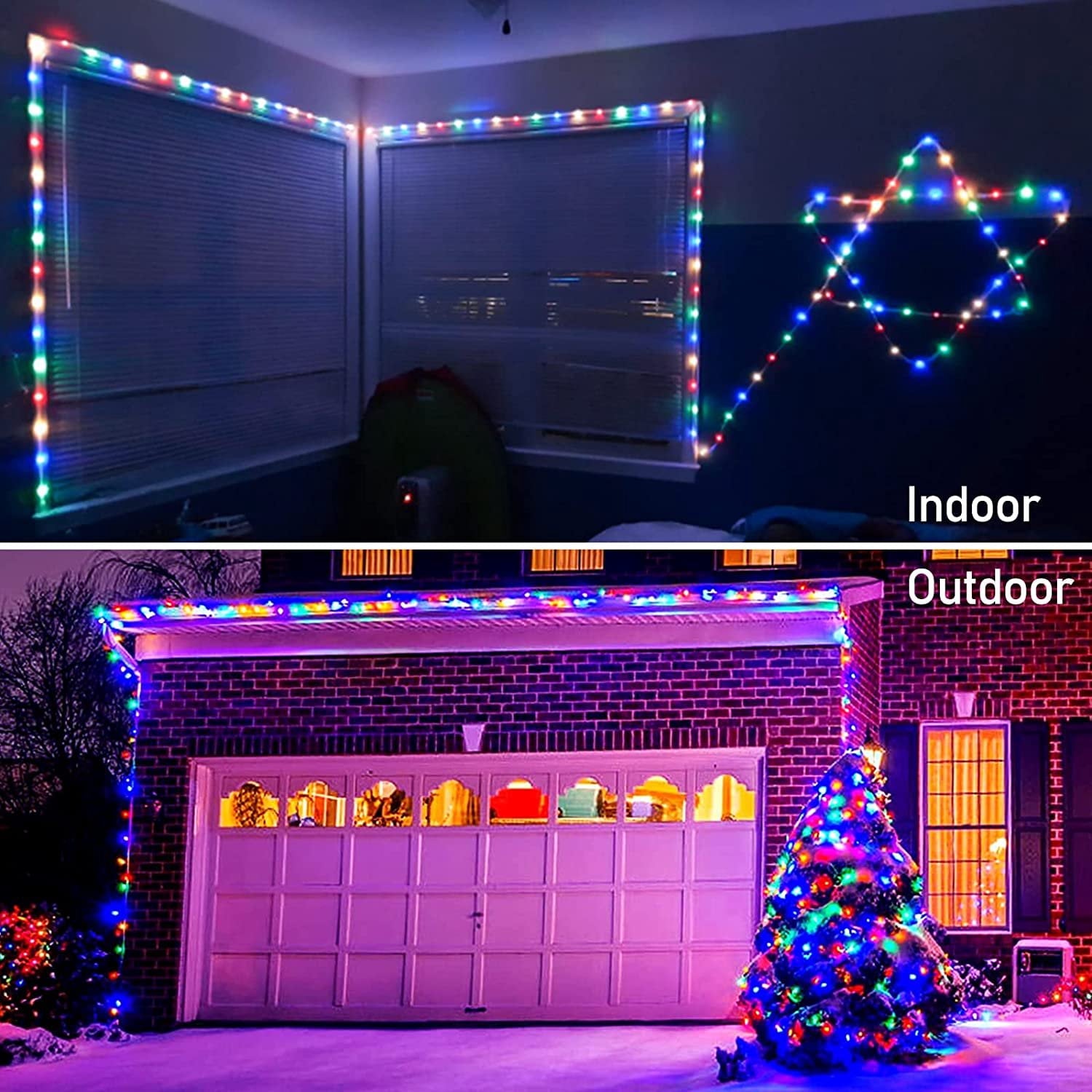 Christmas Tree Lights 23ft 50 LED Battery Operated Rope String Lights with 8 Modes Remote for Xmas Patio Home Garden Decorations, Blue