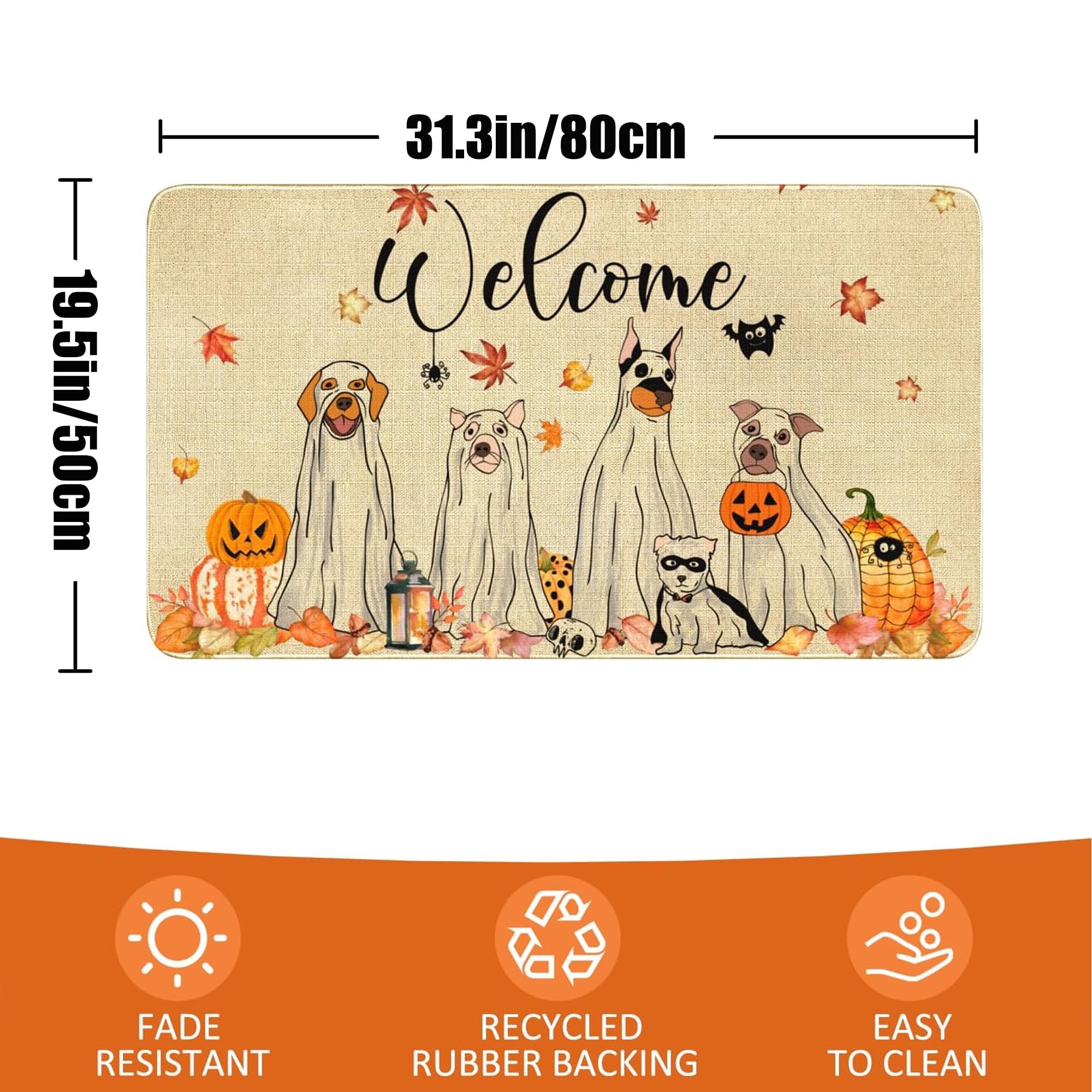 ASKETAM Halloween Doormat Indoor/Outdoor Non-Slip Carpet 19.5" x 31.3" (Dog Pumpkin)