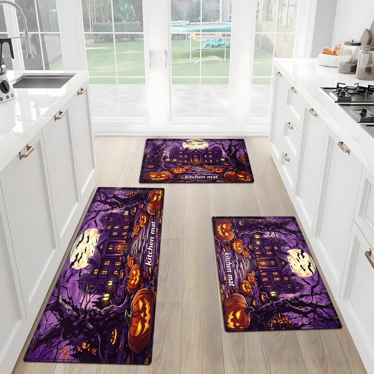 CCTFS Halloween Pumpkin Bat Candy 1Pc Flannel Mat and Kitchen Rugs,Soft Non-slip,Perfect for Home Bathroom