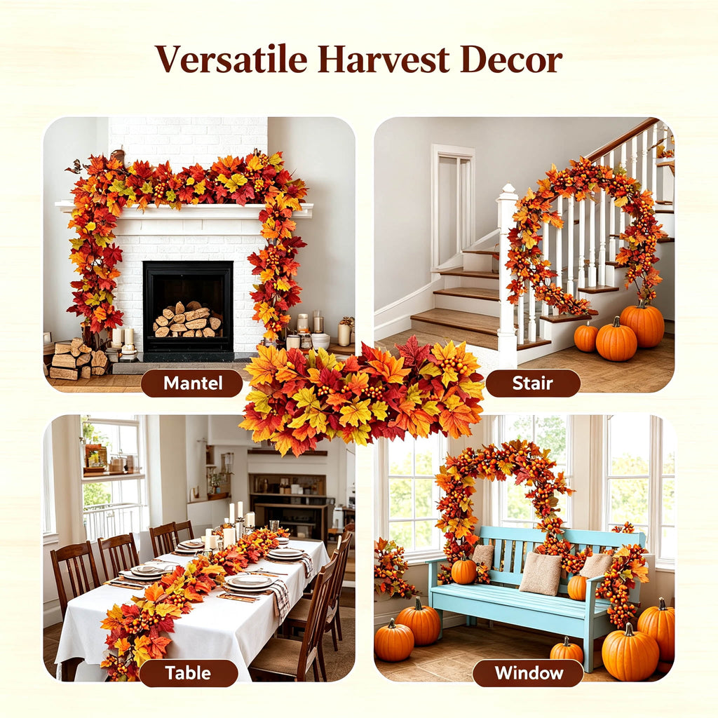WKSCLPAI Halloween Maple Leaf Garland, Fall Vine Wreaths for Autumn Festivities Decor,Seasonal Garlands for Home,Halloween & Fall Decorations