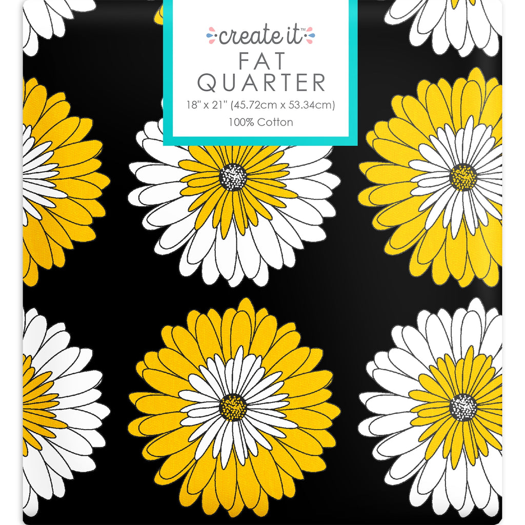 Fat Quarter 100% Cotton Daizy, Yellow, 18"x 21" for Quilting & Sewing, 1 Each