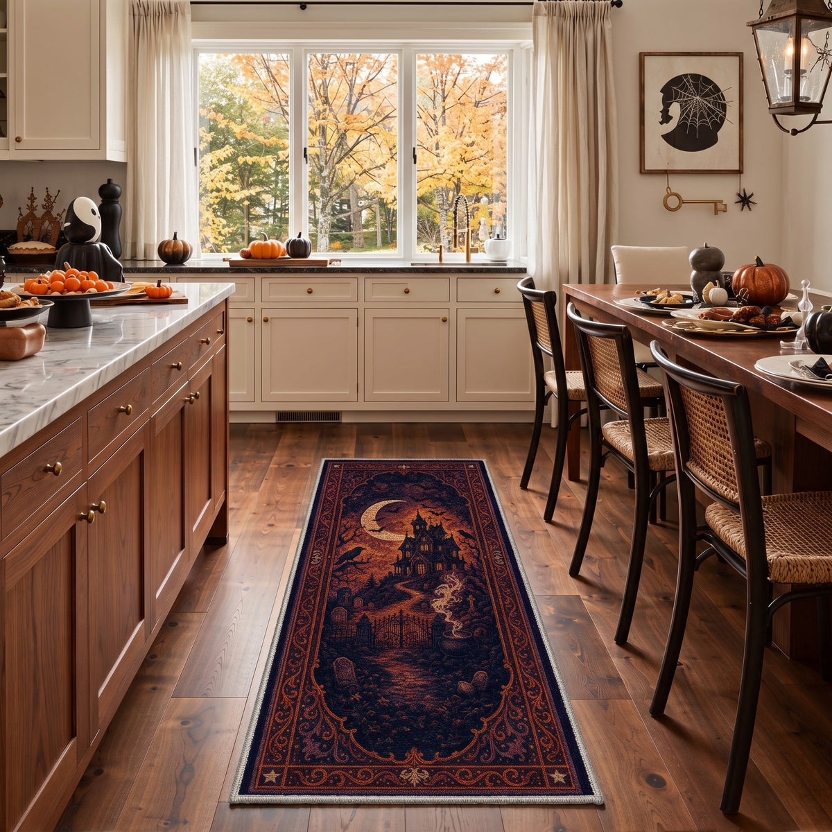 GENIMO 5'x7' Halloween Area Rug for Living Room, Washable Non Slip Soft Vintage Witch Indoor Rug for Bedroom Dining Room Home Office, Retro Sepia