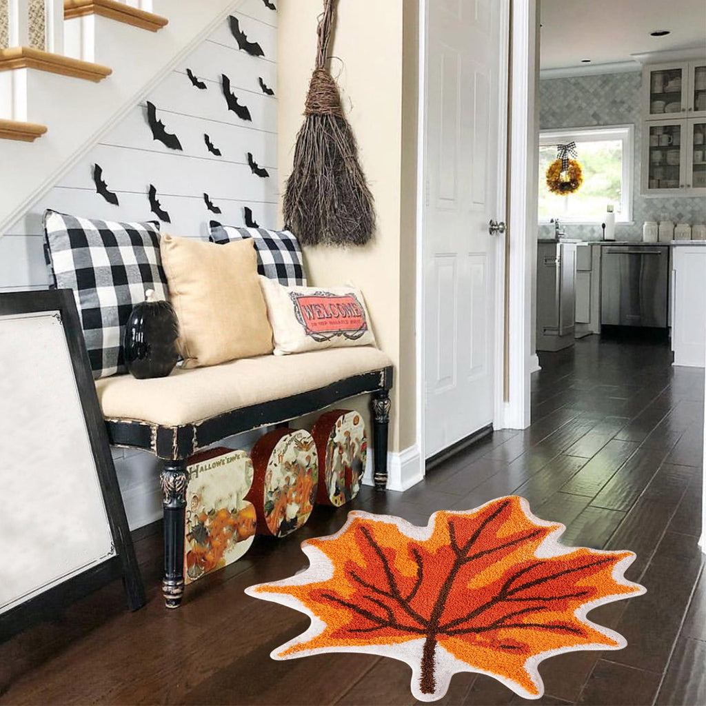 Fall Area Rug Maple Leaf Pumpkin Imitation Wool Mat 27.56x27.56in Polyester Skidproof & Soft for Living Room Bedroom Entryway Fall Doormat by MPOISVA