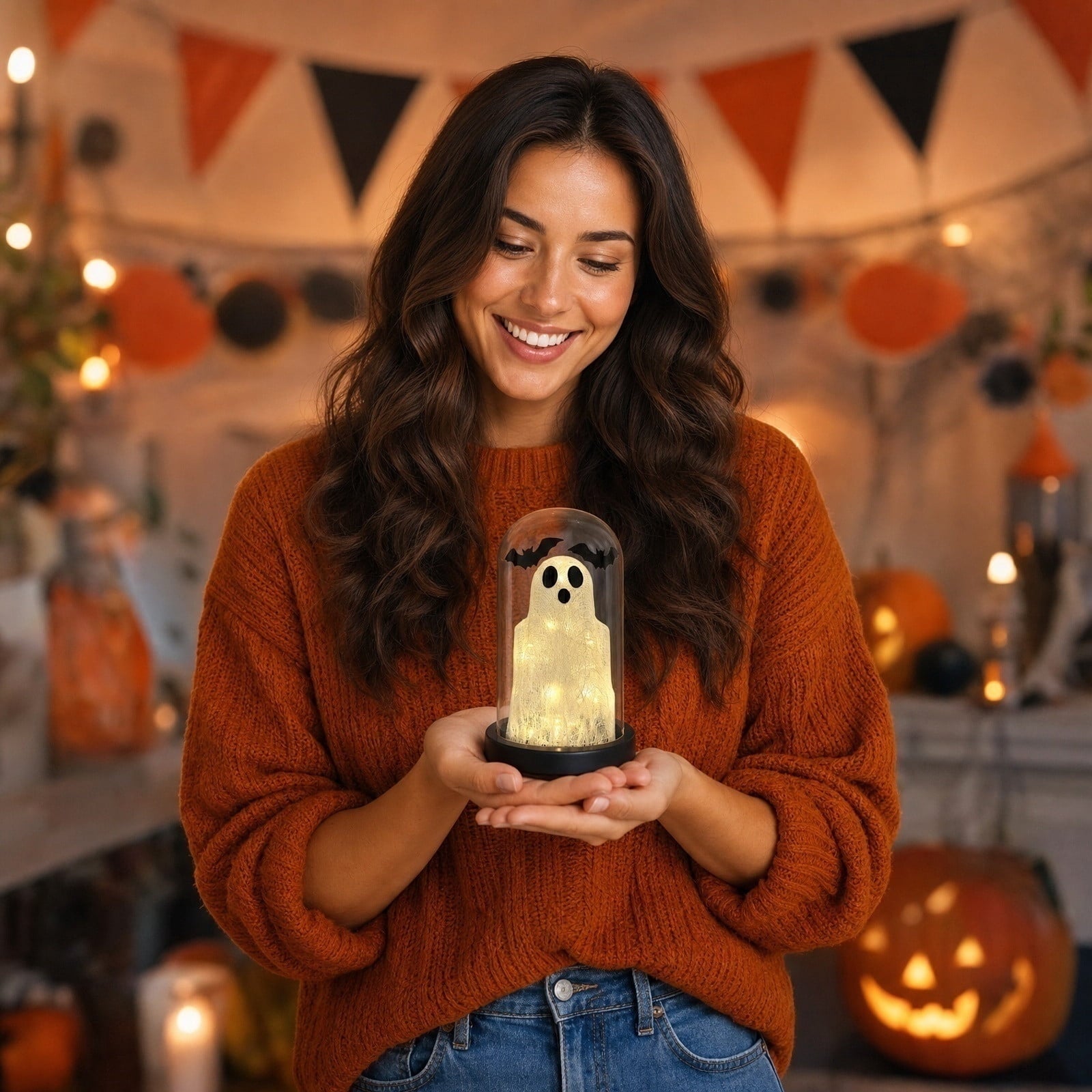 Ghost Night Light Halloween Decorations Bedside Night Light with Tap Control, Dimmable Nursery Decor Lamp, Fun Ghost Gift for K*ids, Halloween Room Decor, Ghost Lamp