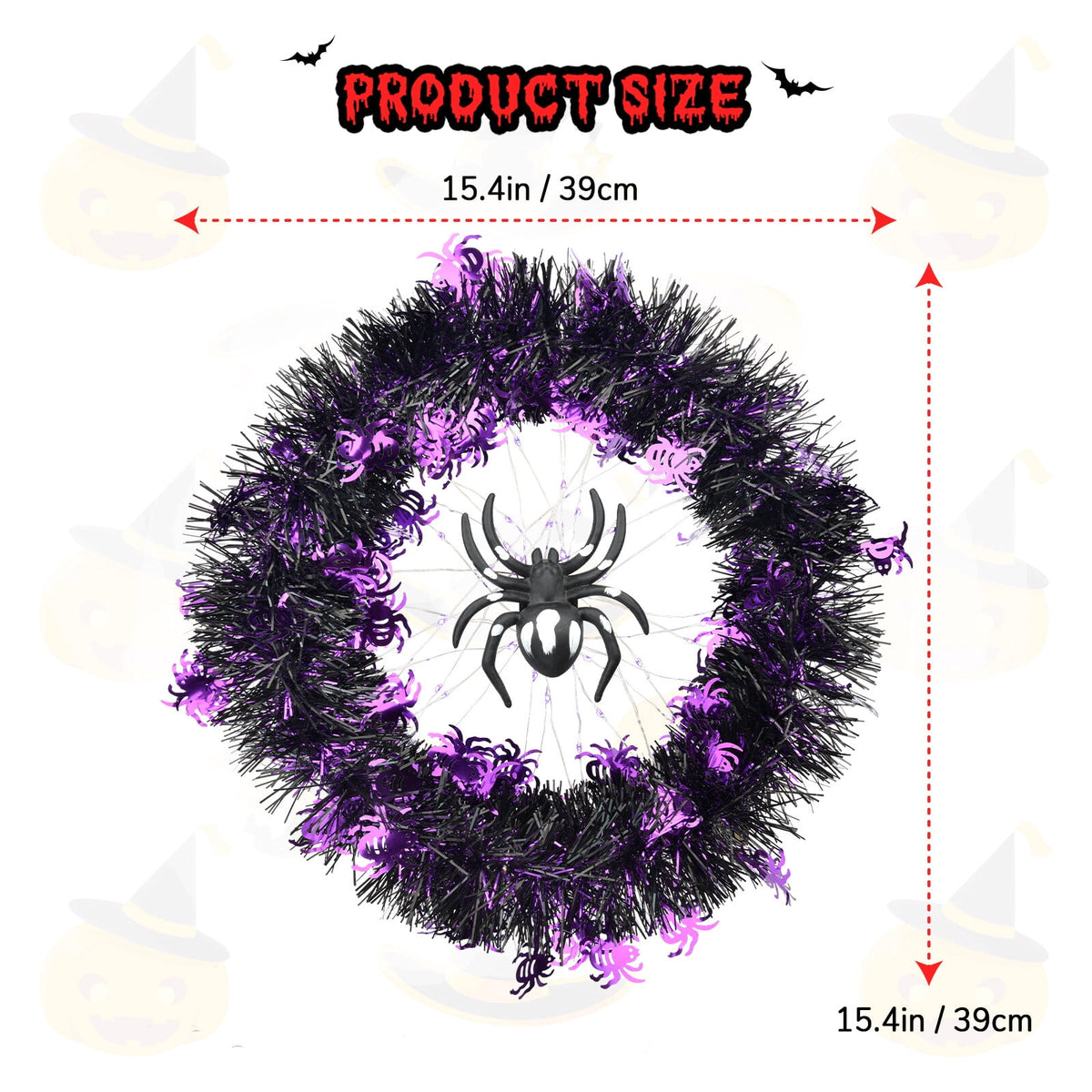 Halloween Wreath Halloween Spider Decorations Wreath with Lights, Halloween Spider Garland LED Halloween Door Wreath for Halloween Party, Halloween Decorations Outdoor Indoor Wall and Window