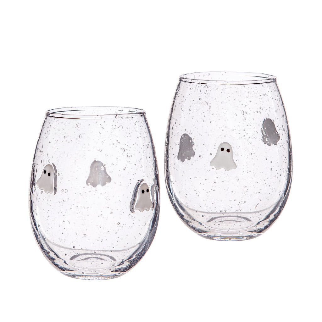 Way to Celebrate Halloween Ghost Charm Bubble Stemless Wine Glasses, 2-Pack