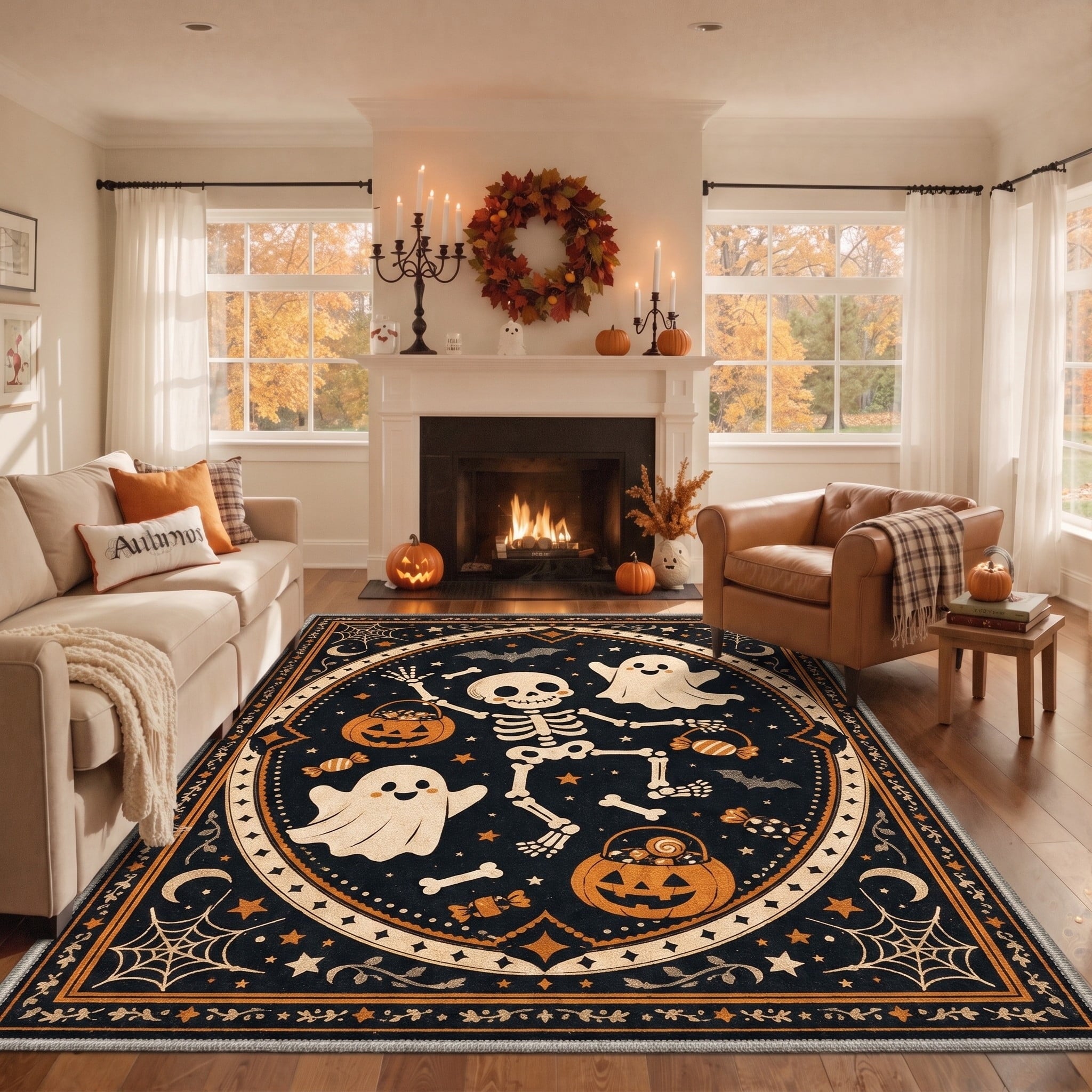 GENIMO 2'x3' Halloween Doormat, Washable Non Slip Soft Gothic Castle Outdoor Door Mat for Front Door Covered Porch Patio Entryway, Antique Gold
