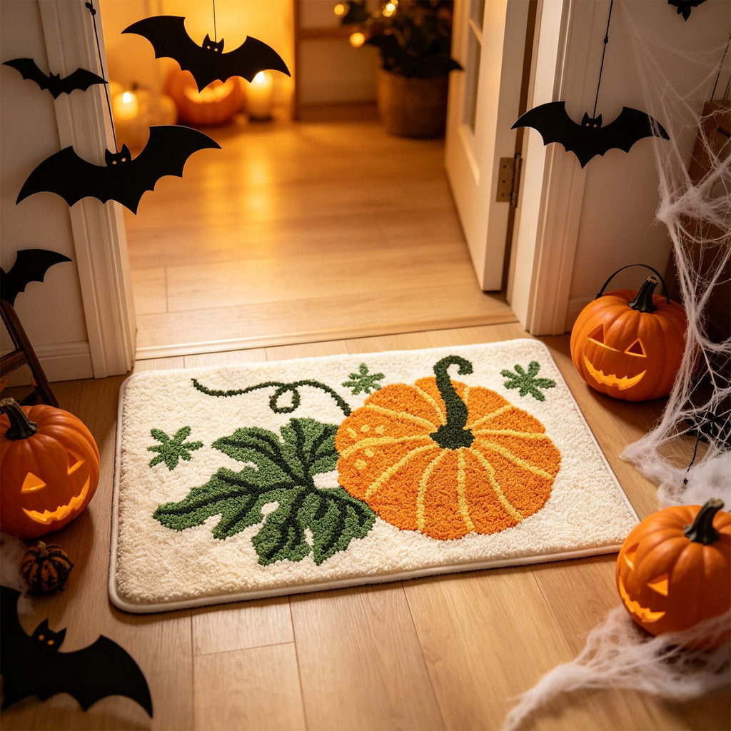 Taotanxi Spider Web Bath Mat, Halloween Bathroom Rug 15x23 Inches, Halloween Rugs Bathroom Decor, Black Gothic Bath Mat, Ultra Soft Great Absorbency