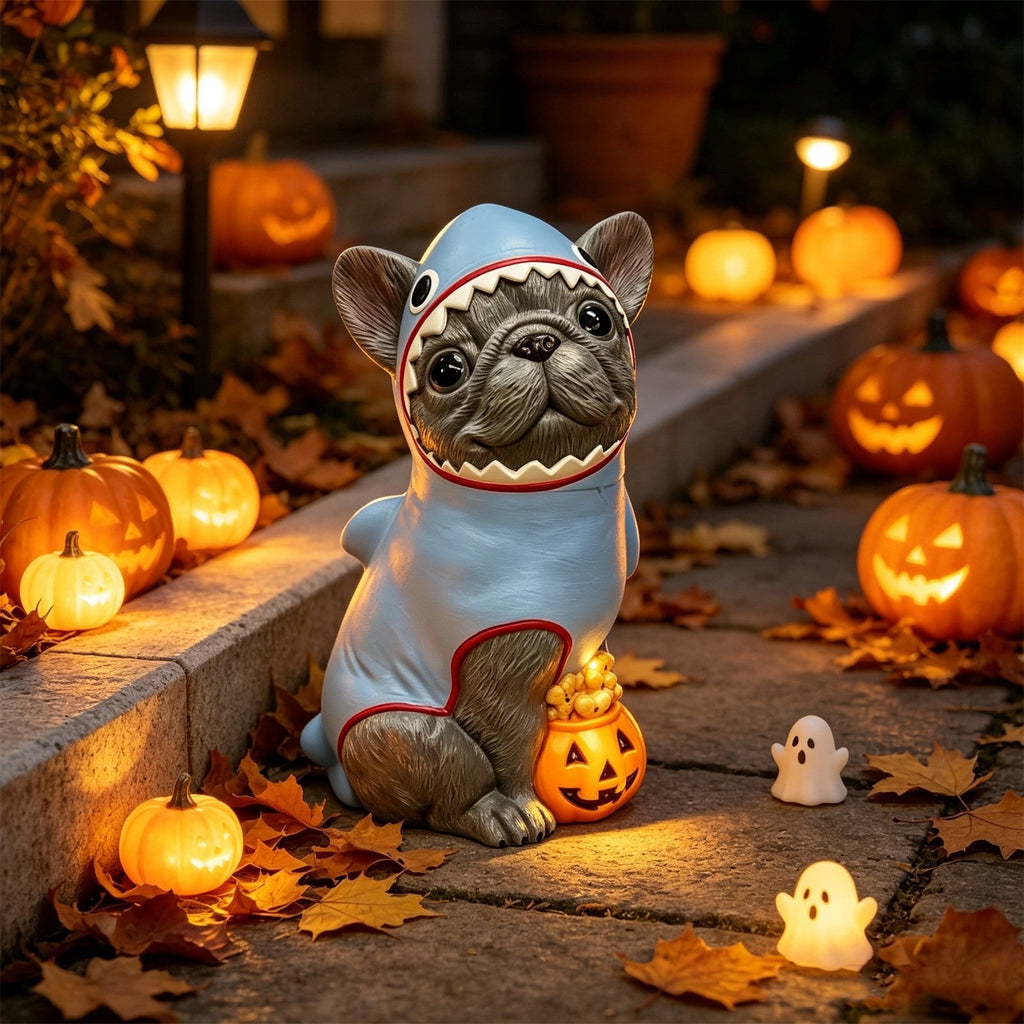 Clearance Halloween Schnauzer Bat Figurine with Ghost Bucket, 8 inch Resin Cute Dog Gifts Tabletop Decor
