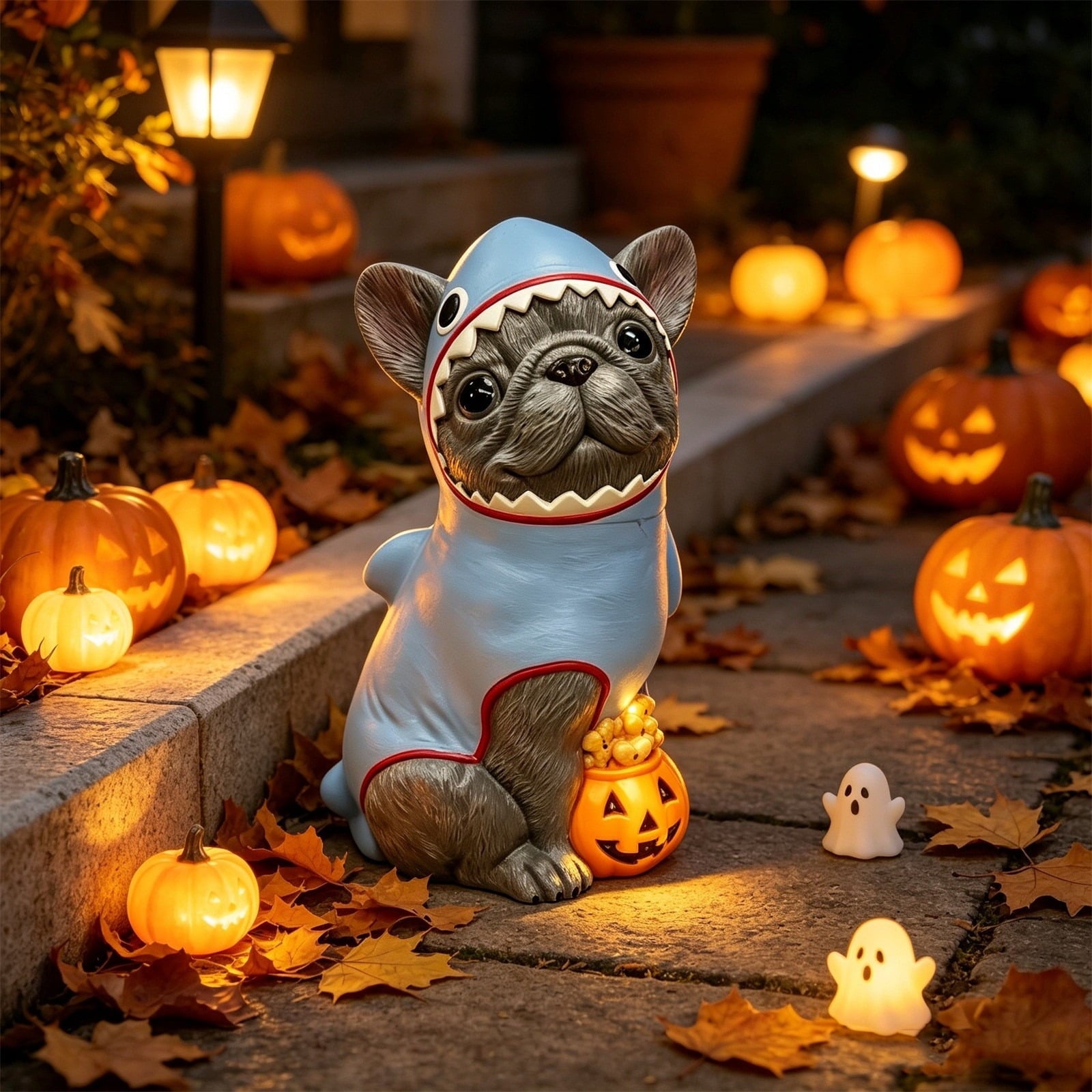Clearance Halloween Schnauzer Bat Figurine with Ghost Bucket, 8 inch Resin Cute Dog Gifts Tabletop Decor