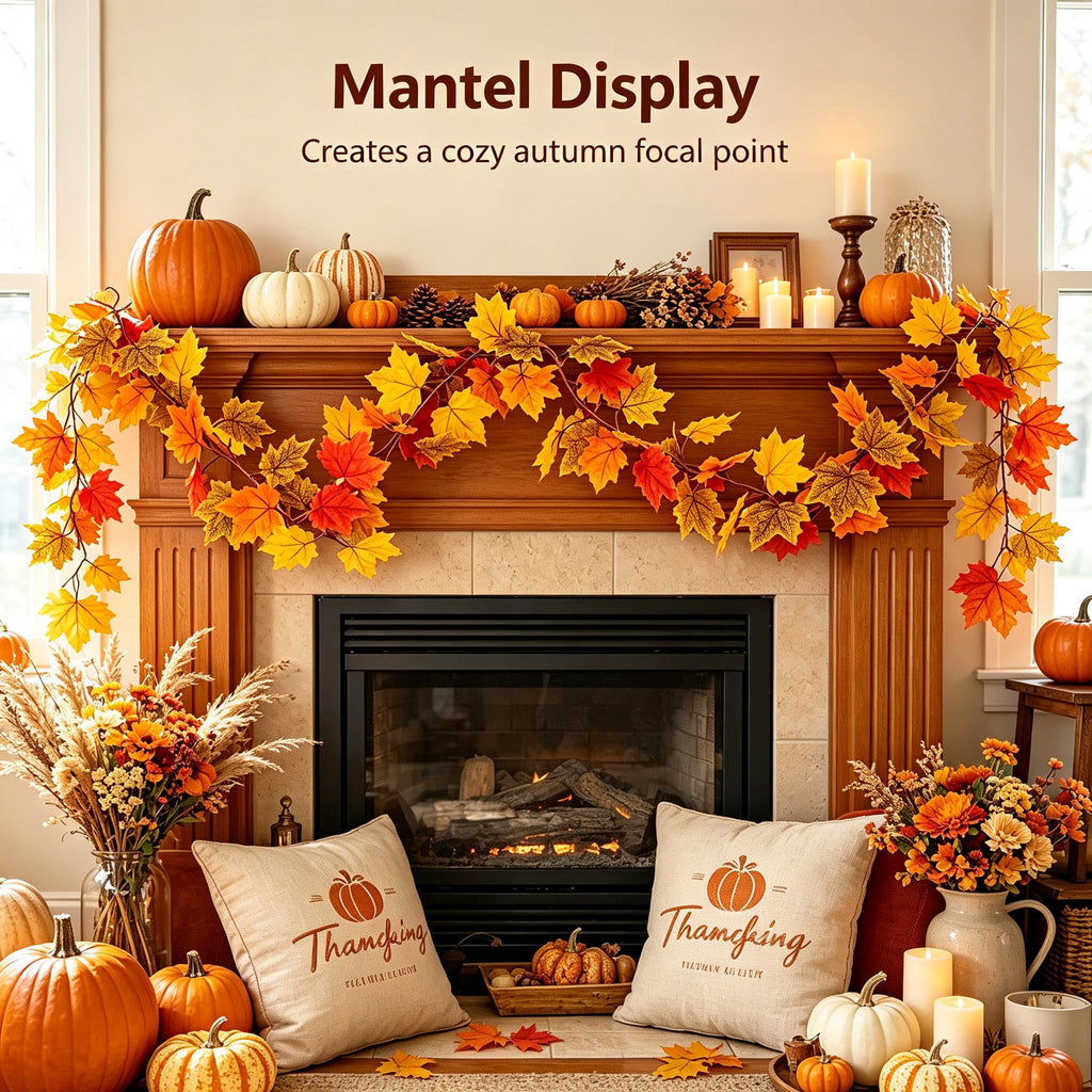 WKSCLPAI Halloween Maple Leaf Garland, Fall Vine Wreaths for Autumn Festivities Decor,Seasonal Garlands for Home,Halloween & Fall Decorations
