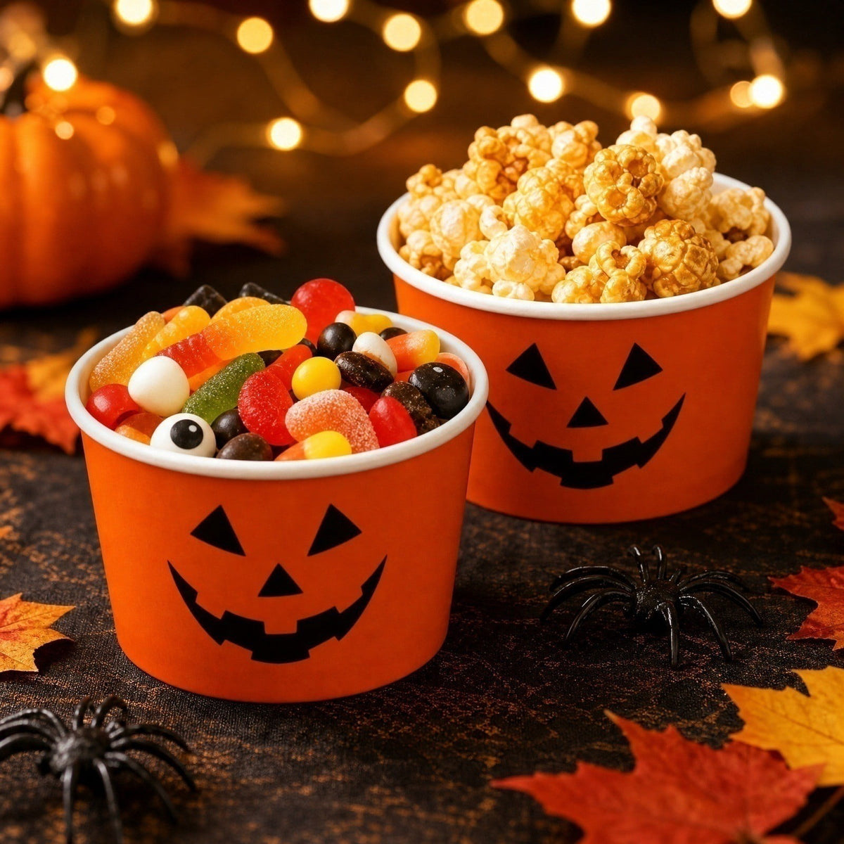 50Pcs Halloween Treat Snack Cups Ghost Pumpkin Face Pattern Disposable Paper Bowls 9oz Orange Black Paper Cups Dessert Ice Cream Bowls for Trick or Treat Halloween Movie Party Favor Supplies, 2 Style