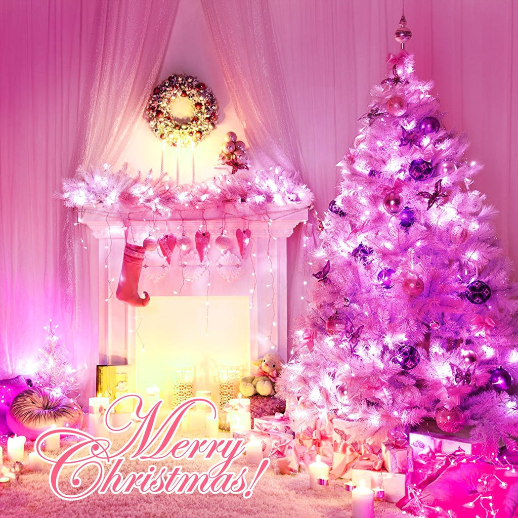 33ft 100 LED Pink Battery Lights for Bedroom, Pink Christmas String Lights with 8 Modes Remote Indoor Outdoor, Fairy Twinkle Lights for Room Party Tree Valentine