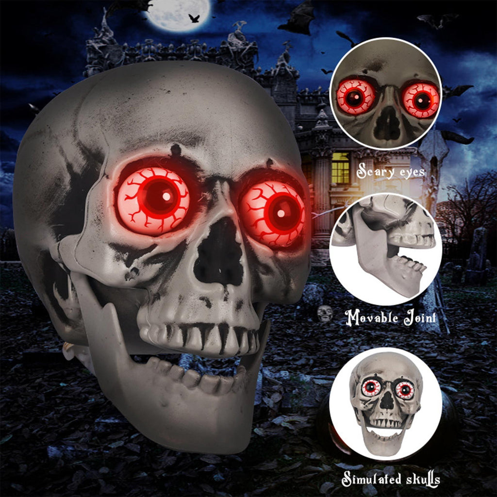 HOARBOEG Glowing Talking Skull Halloween Prop - Realistic Moving Horror Decoration with Sound & Voice Control, Scary Animated Skull for Haunted Houses, Parties, Prank
