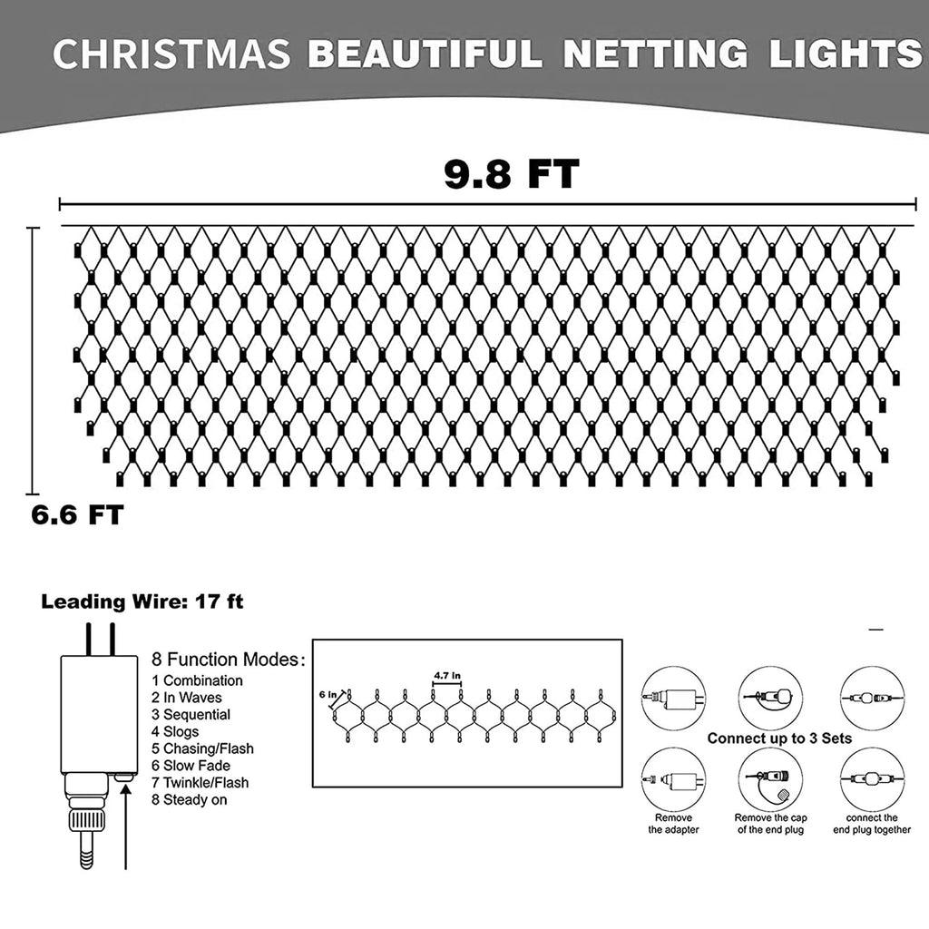 Dazzle Bright Christmas Net Lights, 360 LED 12FT x 5 FT Transparent Wire Waterproof Connectable String Lights with 8 Modes Christmas Outdoor Lights for Bushes Garden Party Holiday Decoration (Green)