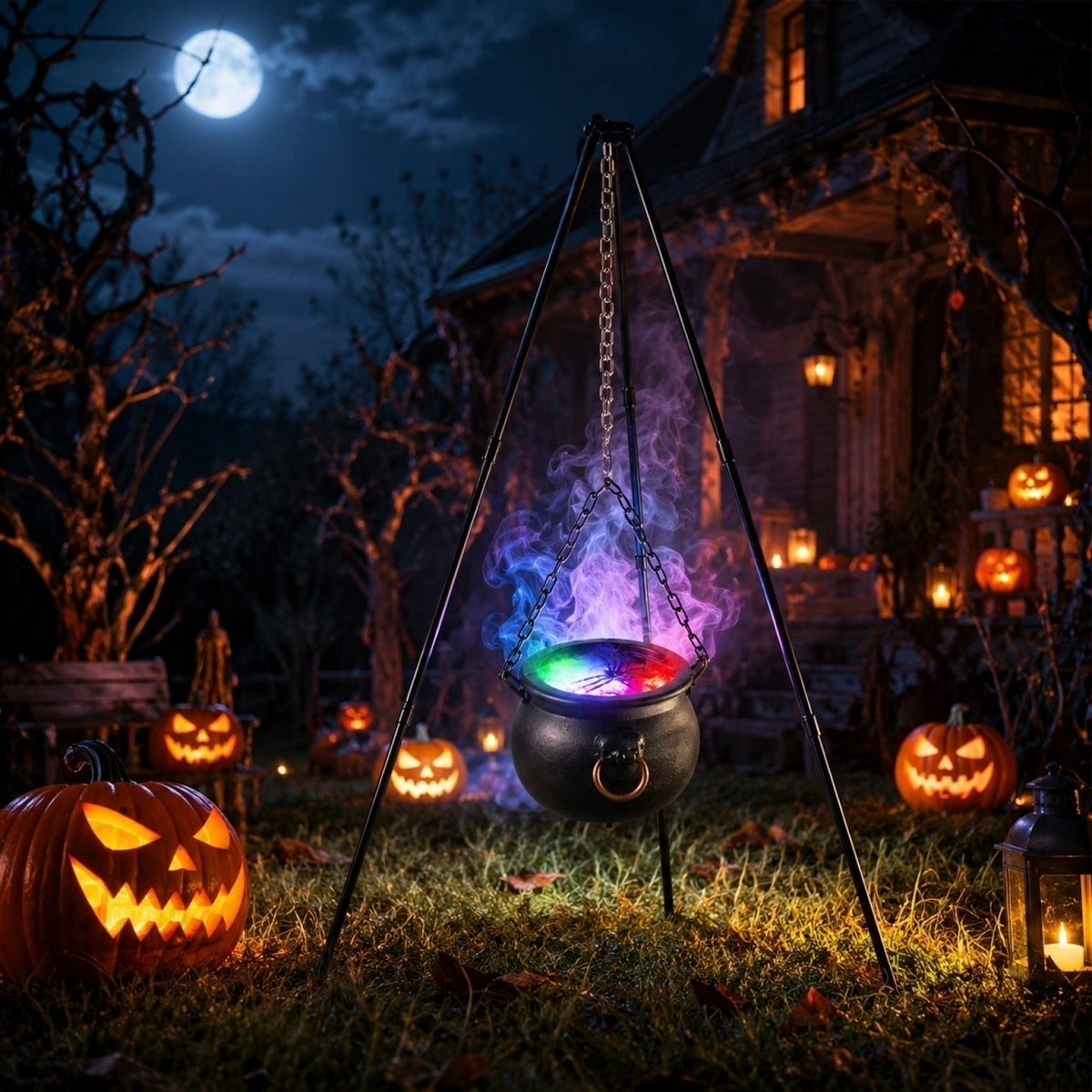 EWASWON Halloween Cauldron with Lights and Sound, LED Light-Up Spooky Witch Brew Pot Decoration for Indoor Outdoor Home Mantel Kitchen Party