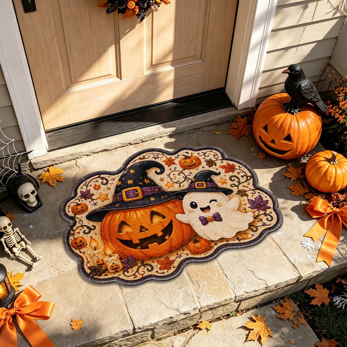 Halloween Doormat Ghost Bath Mat 23.6x15.7in Secure-Grip Absorbent Soft Faux Fur Rug for Bathroom Bedroom Living Room Decor by OVFUIZ