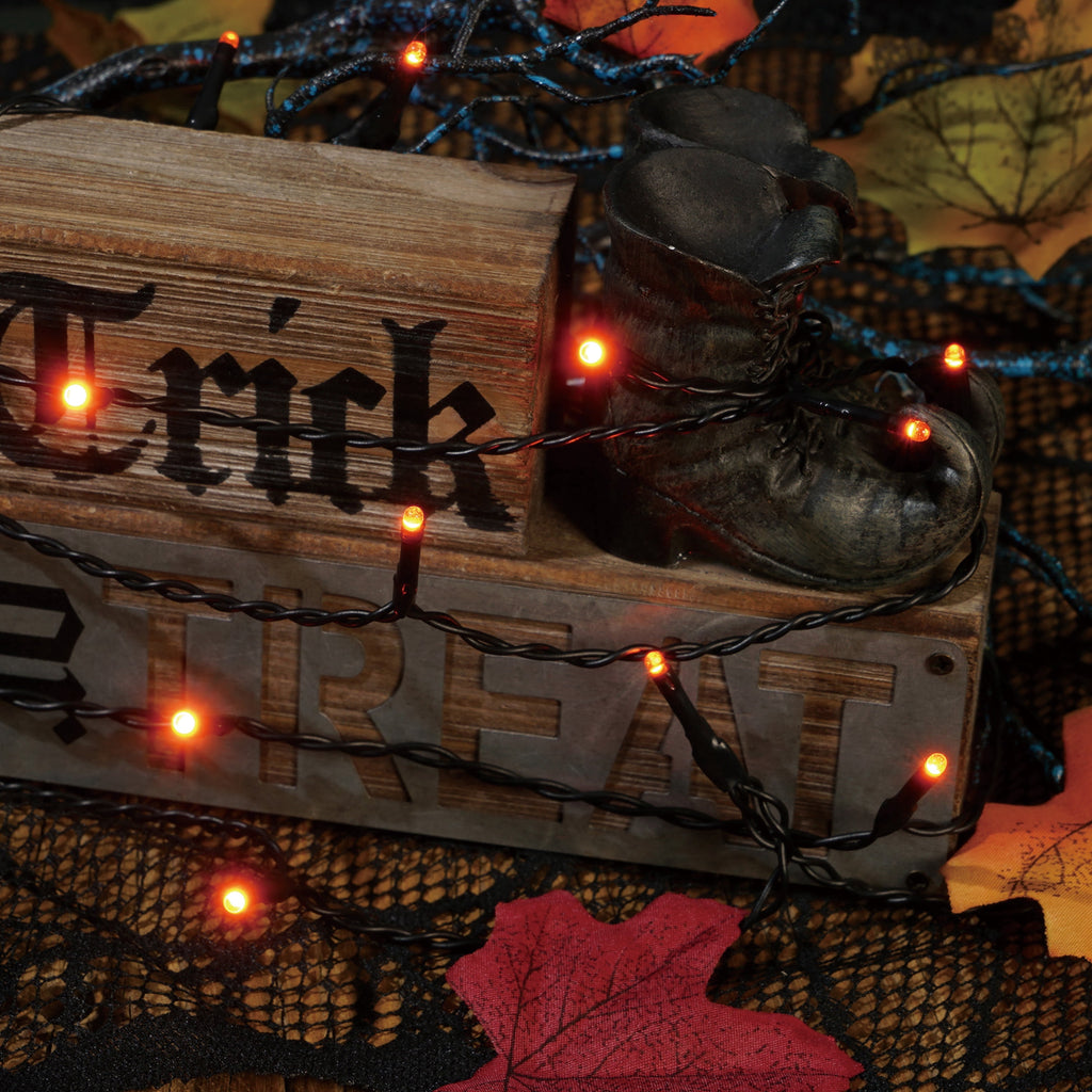 Indoor/Outdoor 100-Count Battery-Operated LED 8-Function Micro String Lights, Orange, 33', Halloween by Way To Celebrate