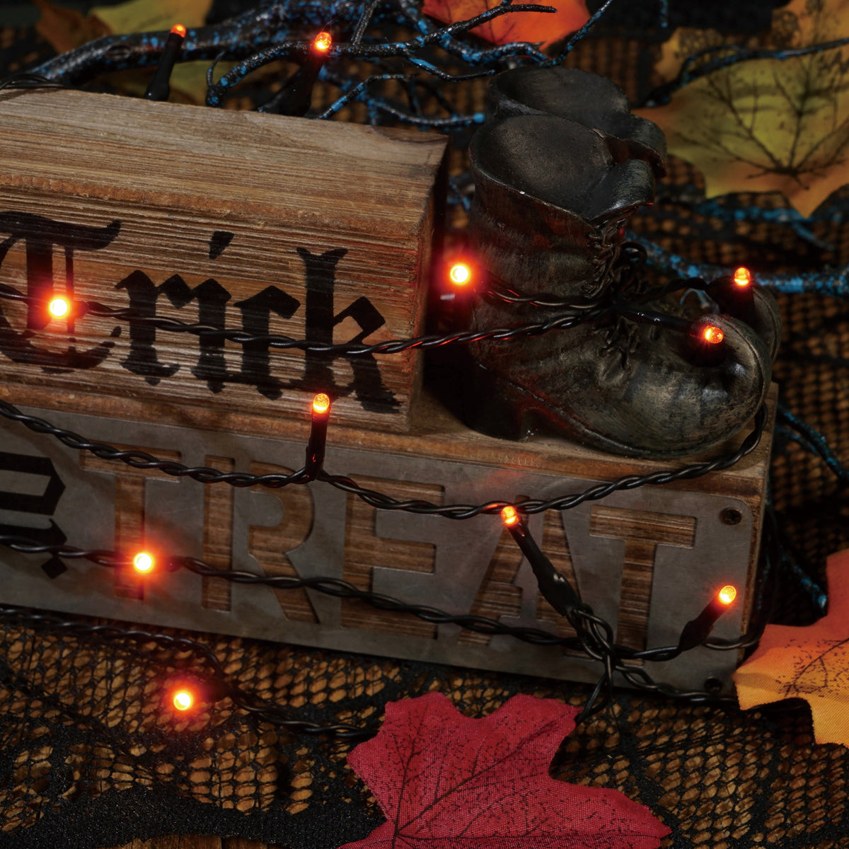 Indoor/Outdoor 100-Count Battery-Operated LED 8-Function Micro String Lights, Orange, 33', Halloween by Way To Celebrate