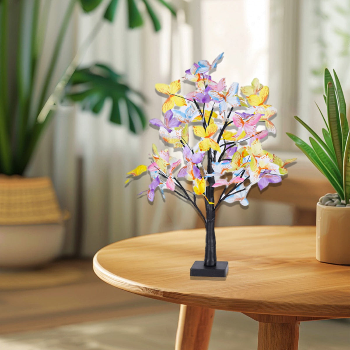 Konghyp LED Butterfly Tree Lights – White Birch Christmas Lights with Colorful Butterfly Ornaments, Ideal for Festive Decor and Creating a Magical Holiday Atmosphere.