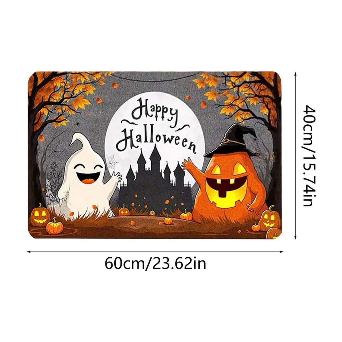 Halloween Doormat Ghost Bath Mat 23.6x15.7in Secure-Grip Absorbent Soft Faux Fur Rug for Bathroom Bedroom Living Room Decor by OVFUIZ