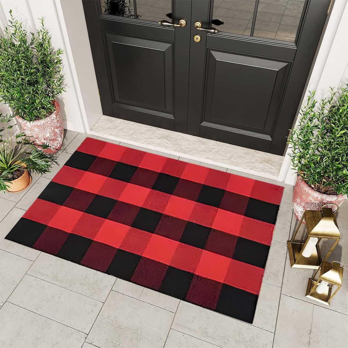 JLFNYA Halloween Rug,15.7*24inch Checkered Rug,Rug Halloween Fall Door Mat Cotton Washable Area Rugs Door Mat Outdoor Entrance for Front Porch Entryway Fall Farmhouse