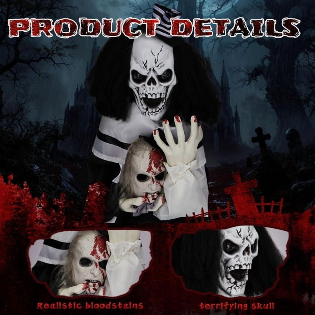 1.8ft Halloween Animated Scary Clown, Sound-Activated (Red LED Eyes + Bouncing Motion + Scary Male Voice), for Yard/Party/Haunted House