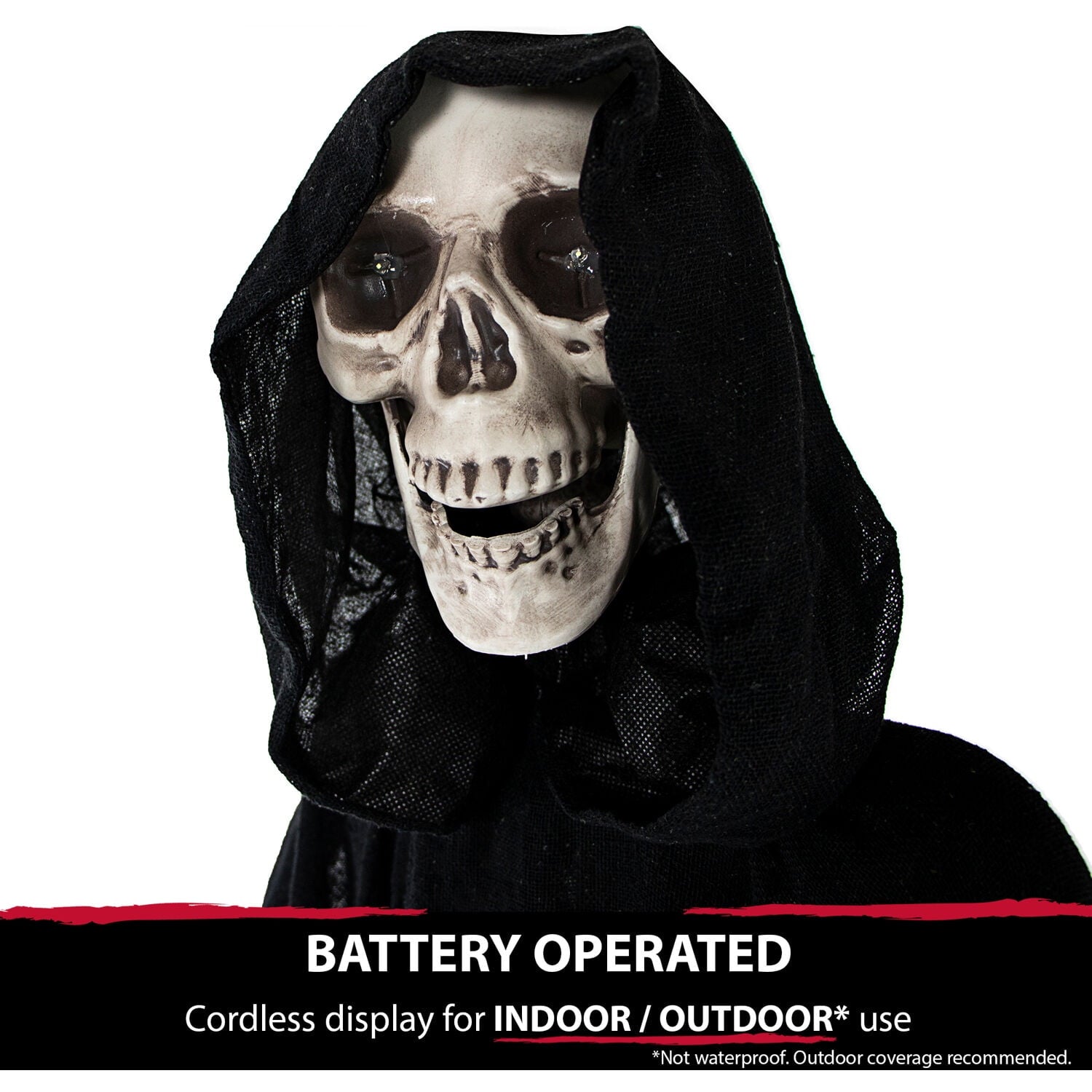 Haunted Hill Farm 5 ft Life-Size Animated Grim Reaper Prop w/ Chain and Rotating Head for Indoor or Outdoor Halloween Decoration, Battery-Operated