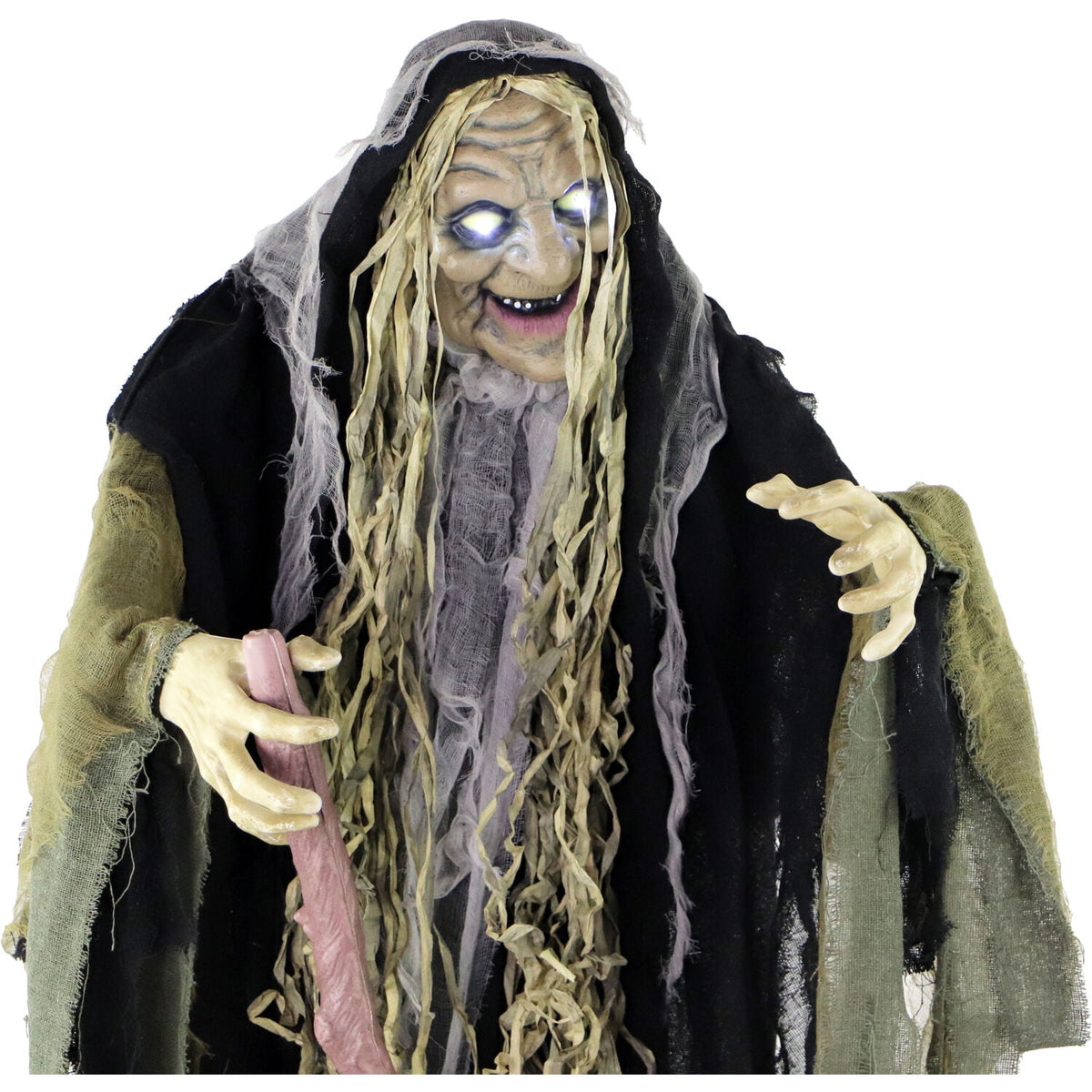 Haunted Hill Farm Life Size 5.6 ft Animatronic Witch, Indoor/Outdoor Halloween Decoration