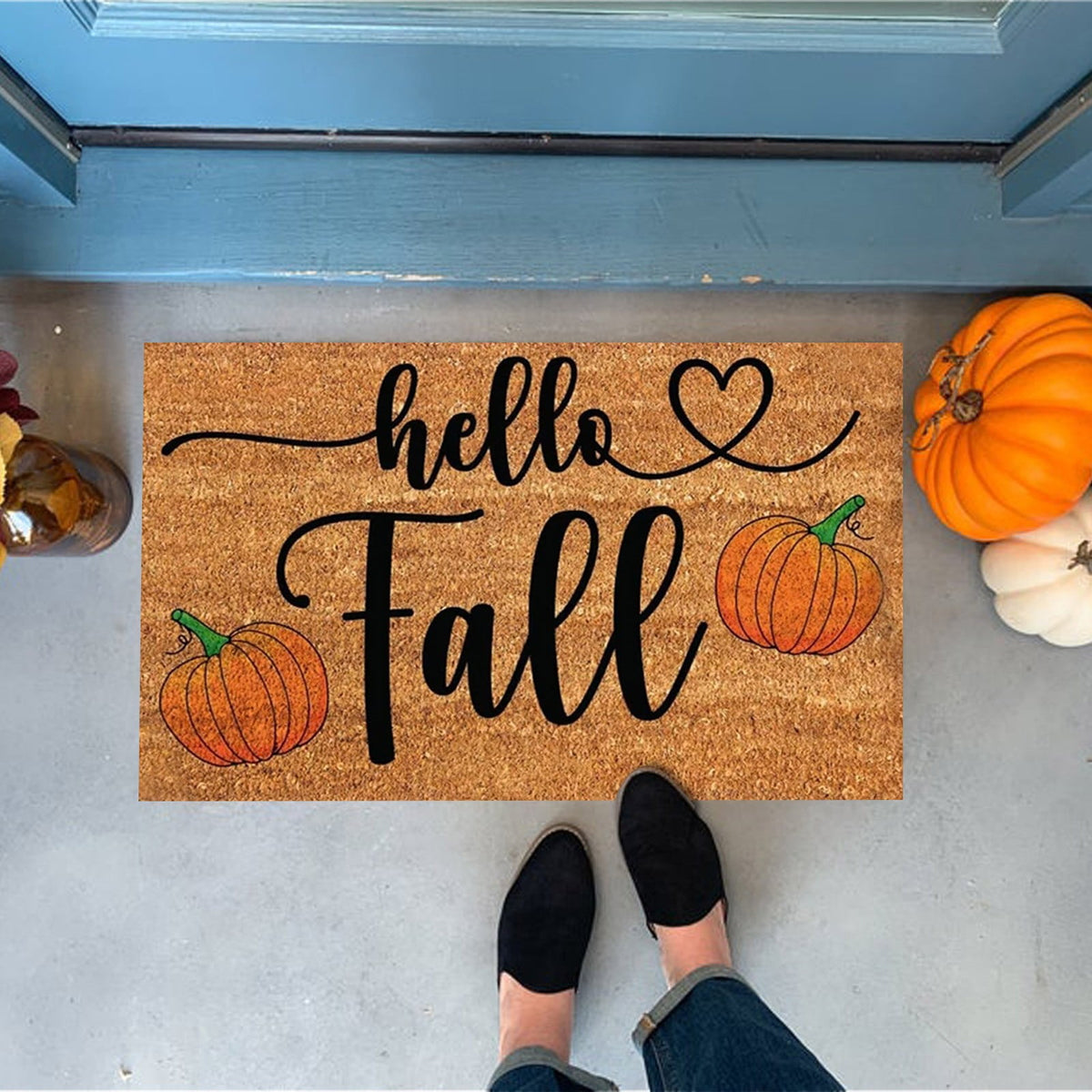 KCEHTA Happy Fall Welcome Mat, Fall Maple Leaf Pumpkin Door Mat, Autumn Front Door Mat, Halloween Thanksgiving Welcome Doormat Indoor Outdoor Entryway Rug Floor Mats