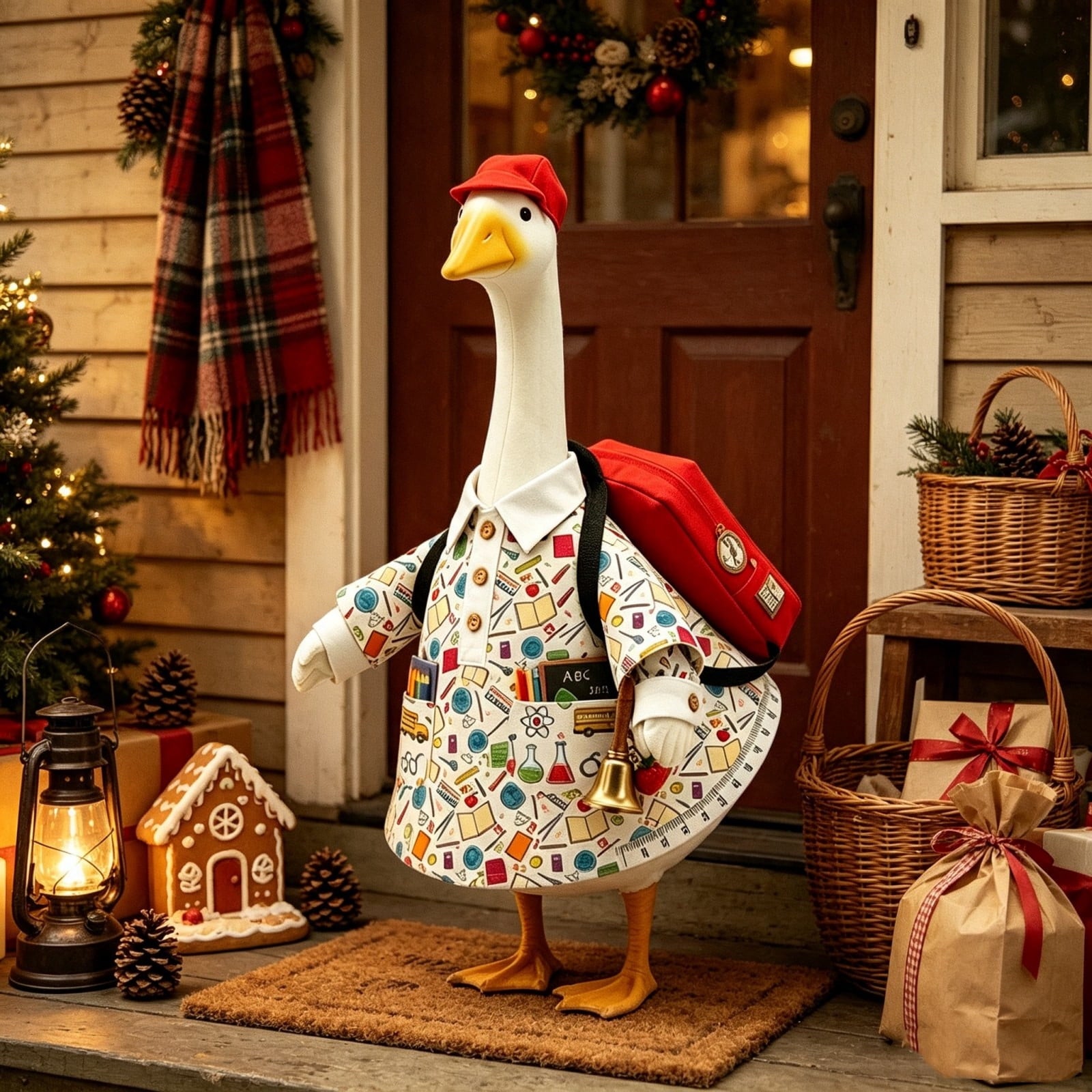 Thanksgiving Harvest Outfit for 23" Porch Goose, Goose Fall Theme Dress in White&Orange with Headwear Fall Harvest Decor for 23" Goose Outdoor Patio Yard Lawn Decoration