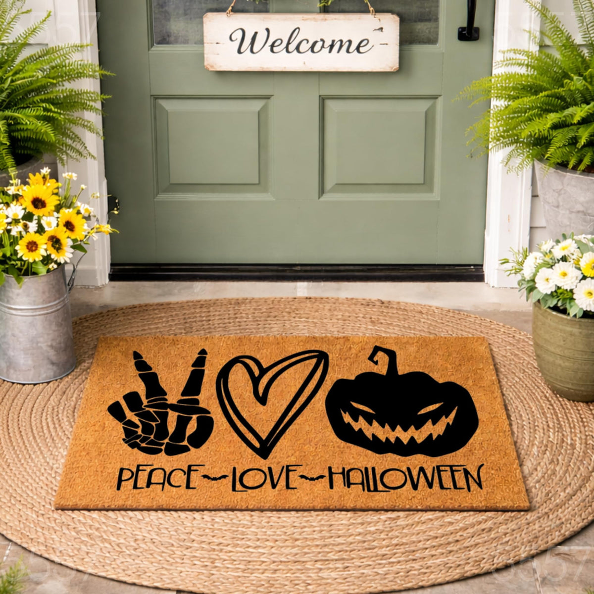 Halloween Doormat - Peace Love Halloween Welcome Door Mat (18" x 30")
