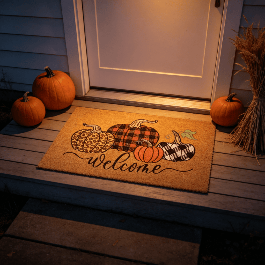 Halloween Pumpkin Welcome Door Mat, Funny Durable Non Slip Decorative Rugs for Bathroom Bedroom Kitchen Front Door