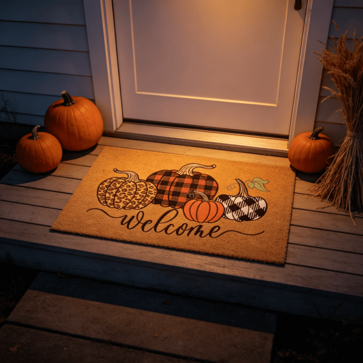 Halloween Pumpkin Welcome Door Mat, Funny Durable Non Slip Decorative Rugs for Bathroom Bedroom Kitchen Front Door