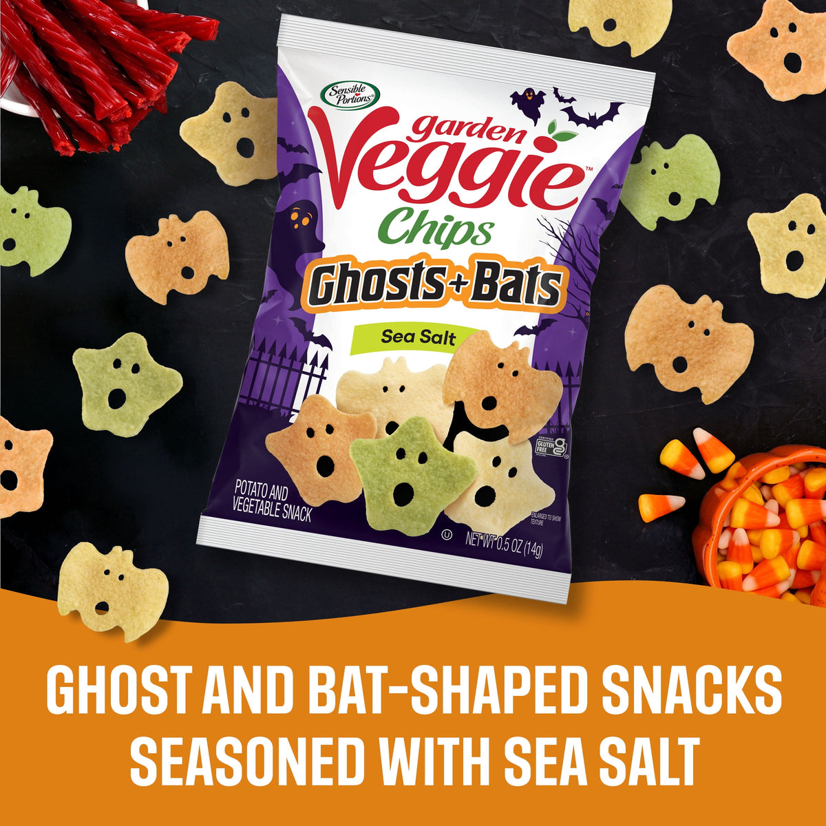 Sensible Portions Garden Veggie Ghosts & Bats Sea Salt Snack Chips Multipack, 0.5 oz (12 Count)