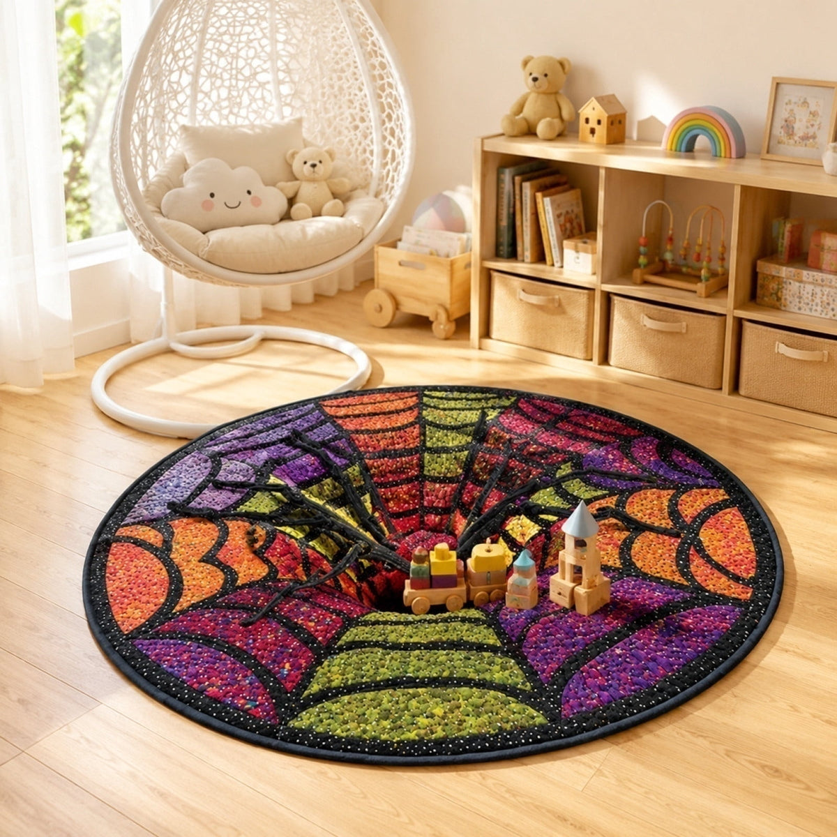 Halloween Spider Web Floor Mat, 3D Effect Spooky Soft Tufted Non Slip Rugs for Bedroom Living Room, Halloween Home Decor