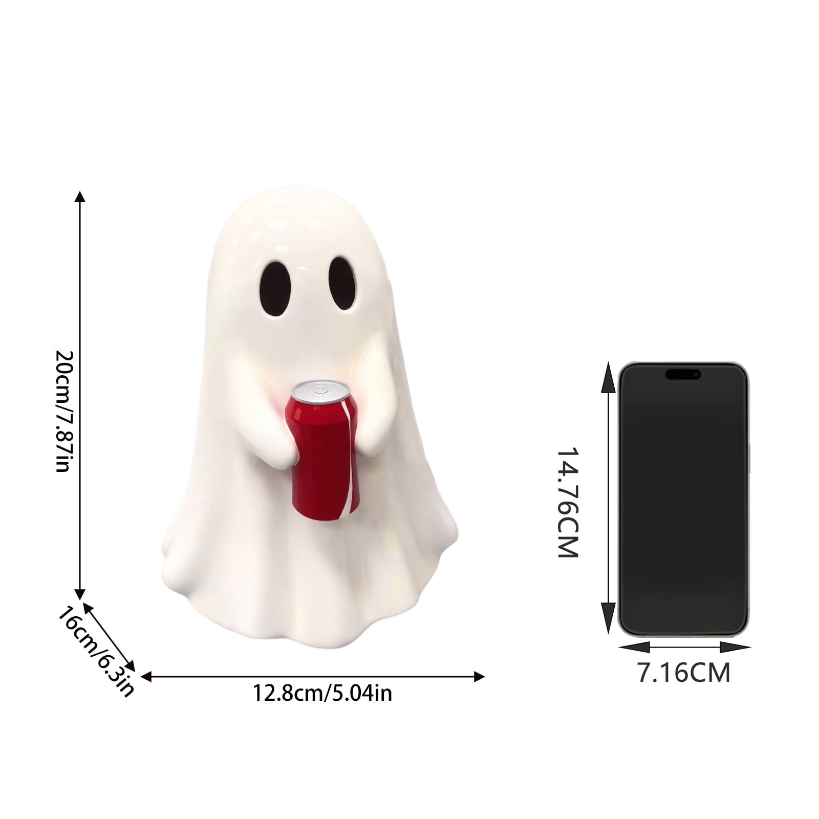 5.9" Halloween Cute Ghost Ghost Holding Coke, Ghost Coke Can Figurine Decor, Spooky Beverage Holder Figurine, Halloween Decorations For Tabletop, Party Decor (A)