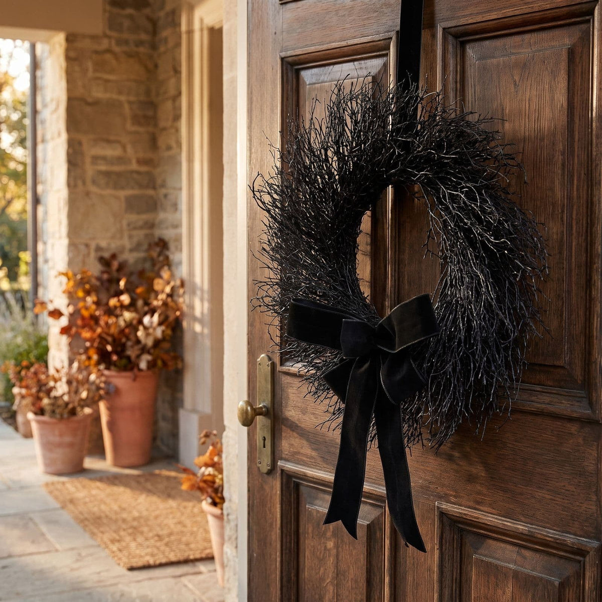 Drapey Faux Cedar Wreath,Halloween Wreath, Draped Foliage Front Door Wreath, Indoor Outdoor Weather Resistant Gothic Porch Wall Decor for Halloween Seasonal Decoration,Black, 16"