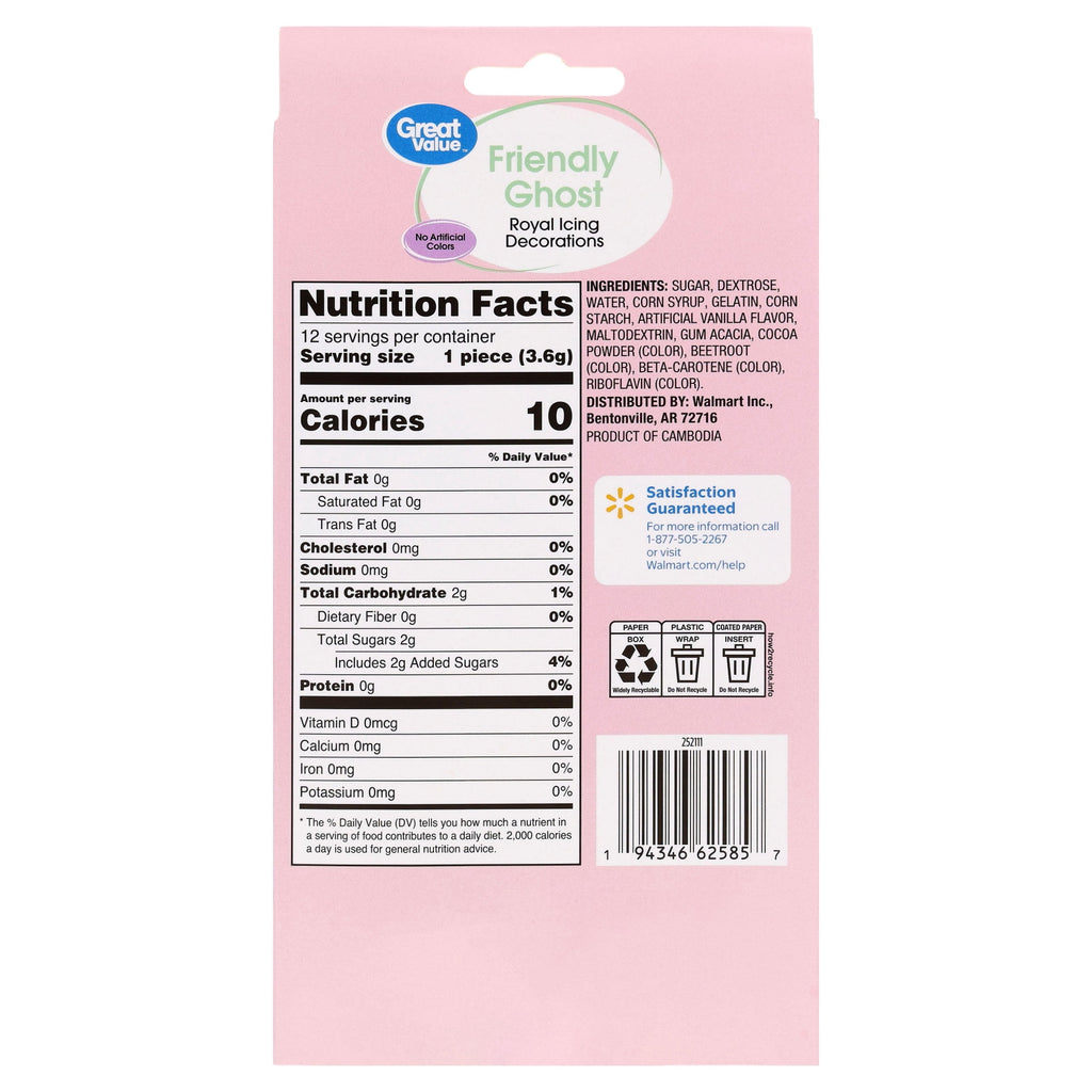 Great Value Friendly Ghost Royal Icing Decorations, 1.5 oz, 12 Count