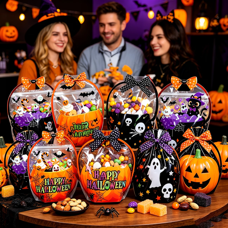 16/32 Halloween gift bags, Halloween candy bags with handles, for holiday parties, decorative gift supplies, 4 styles